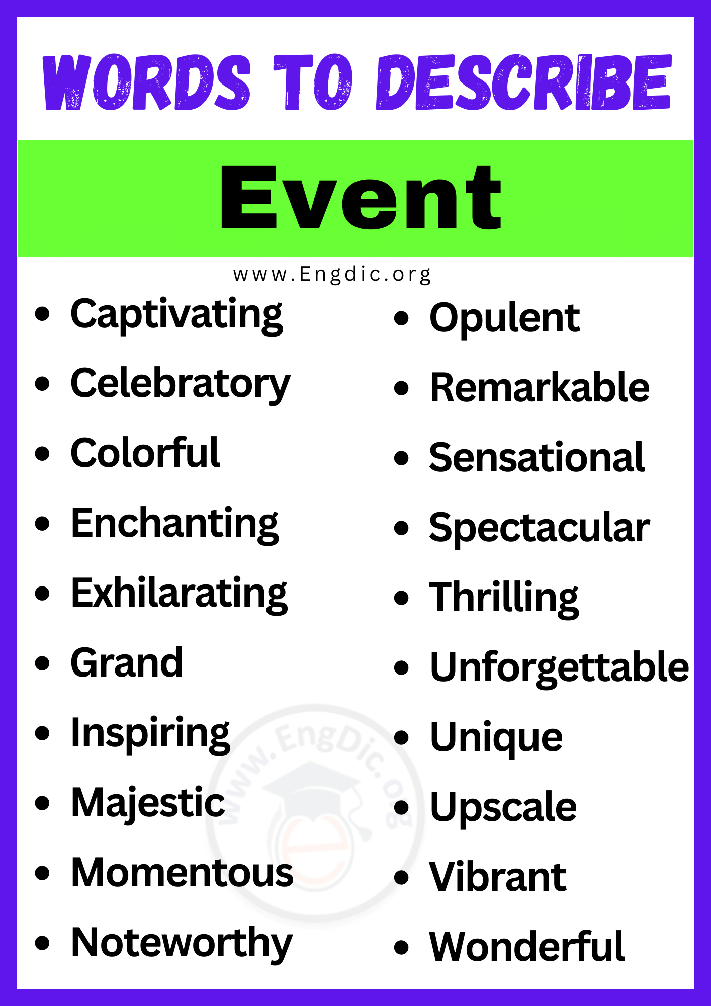 Words to Describe Event