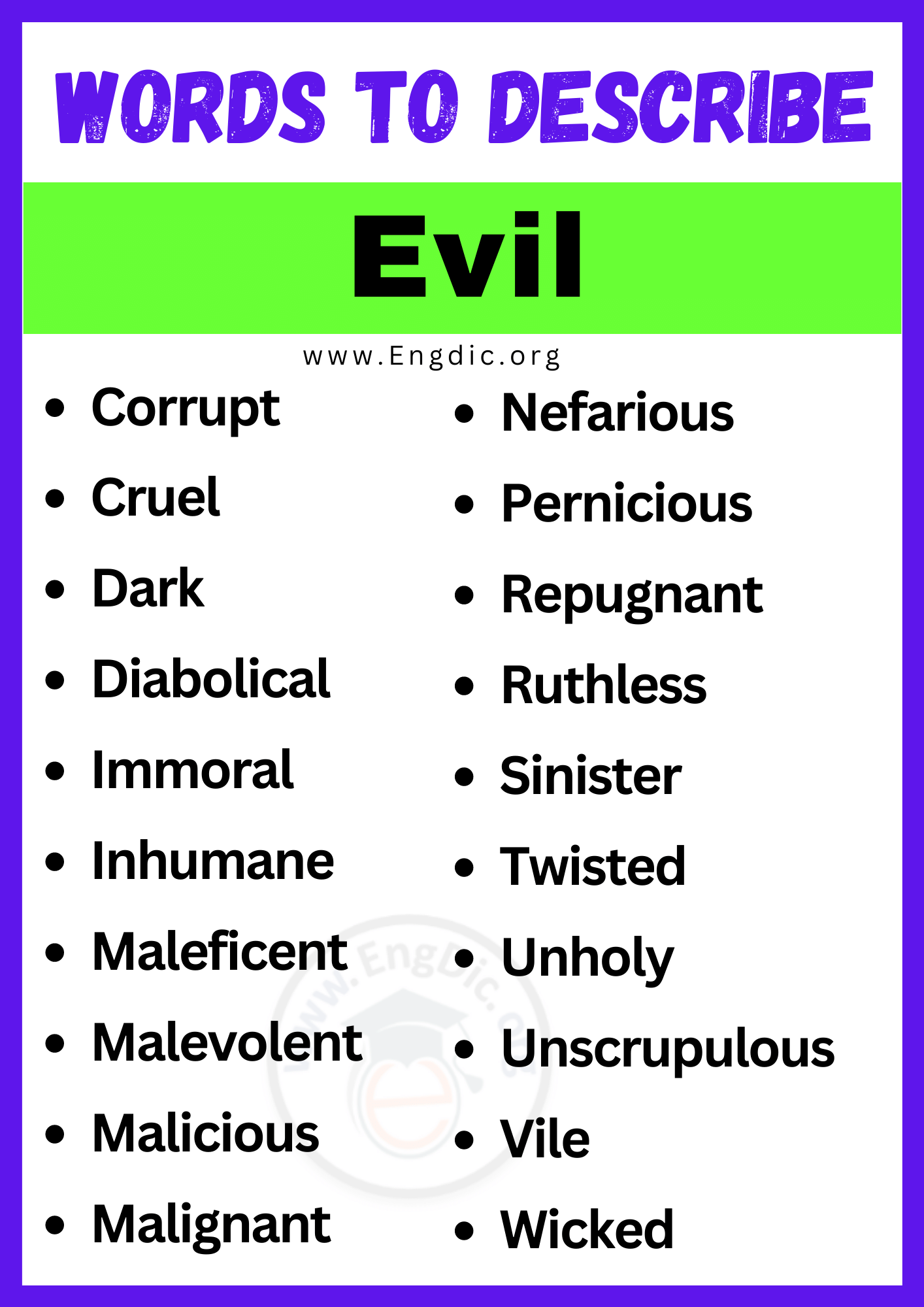 Words to Describe Evil