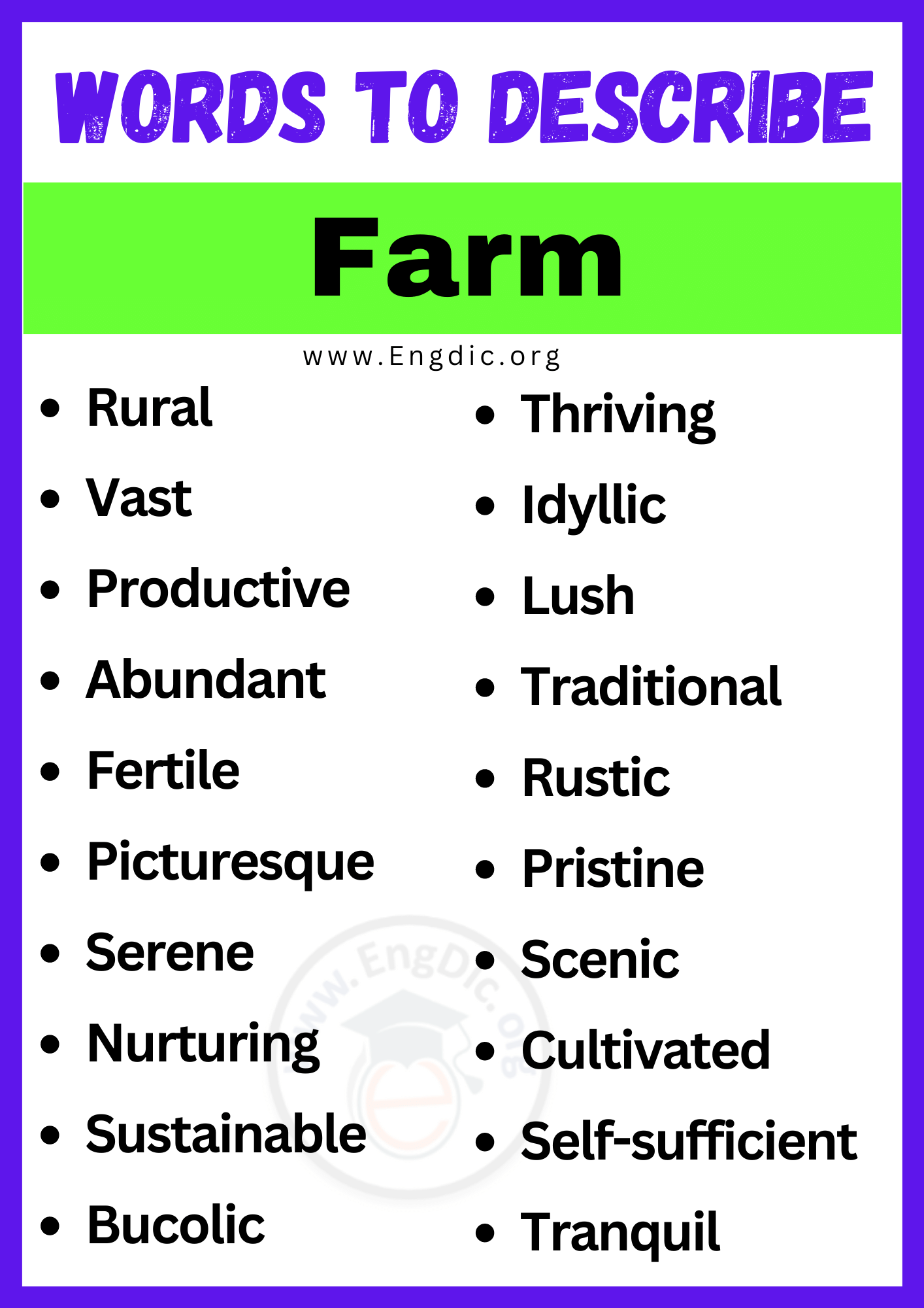 Words to Describe Farm
