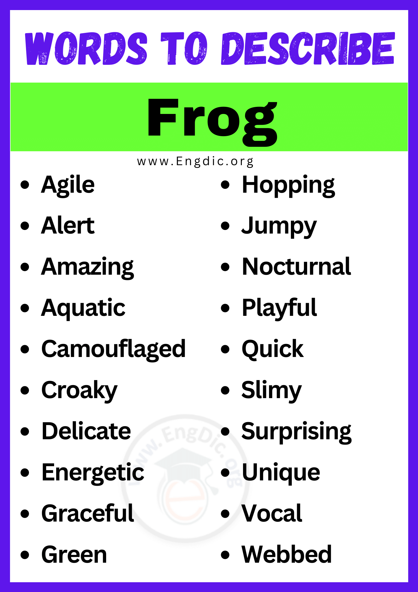 Words to Describe Frog