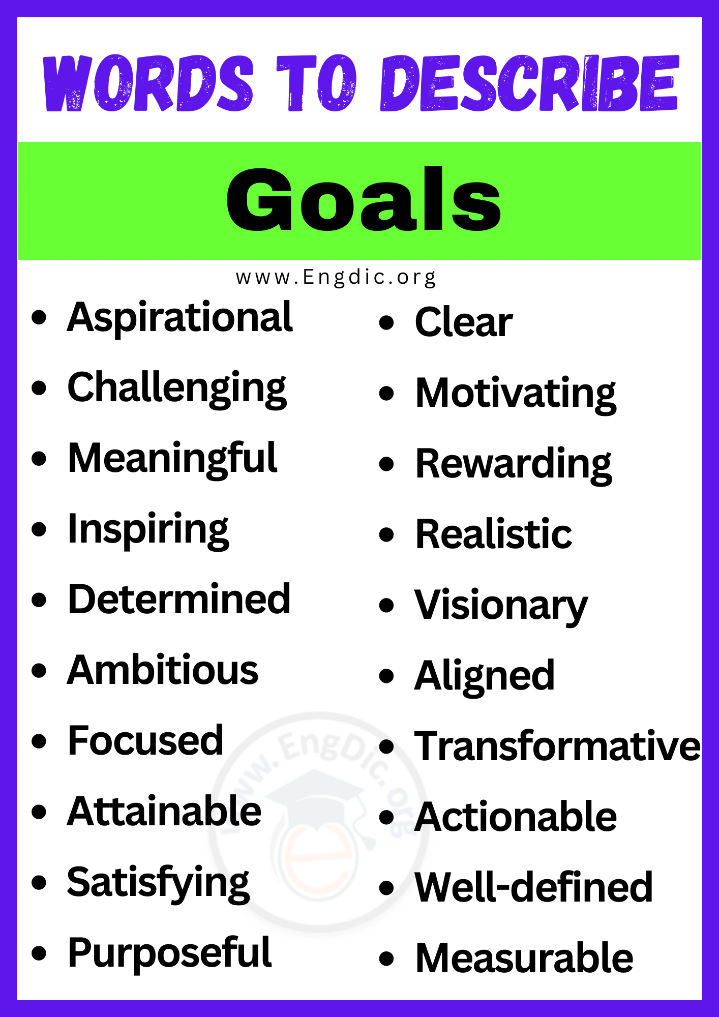 20+ Best Words to Describe Goals, Adjectives for Goals EngDic