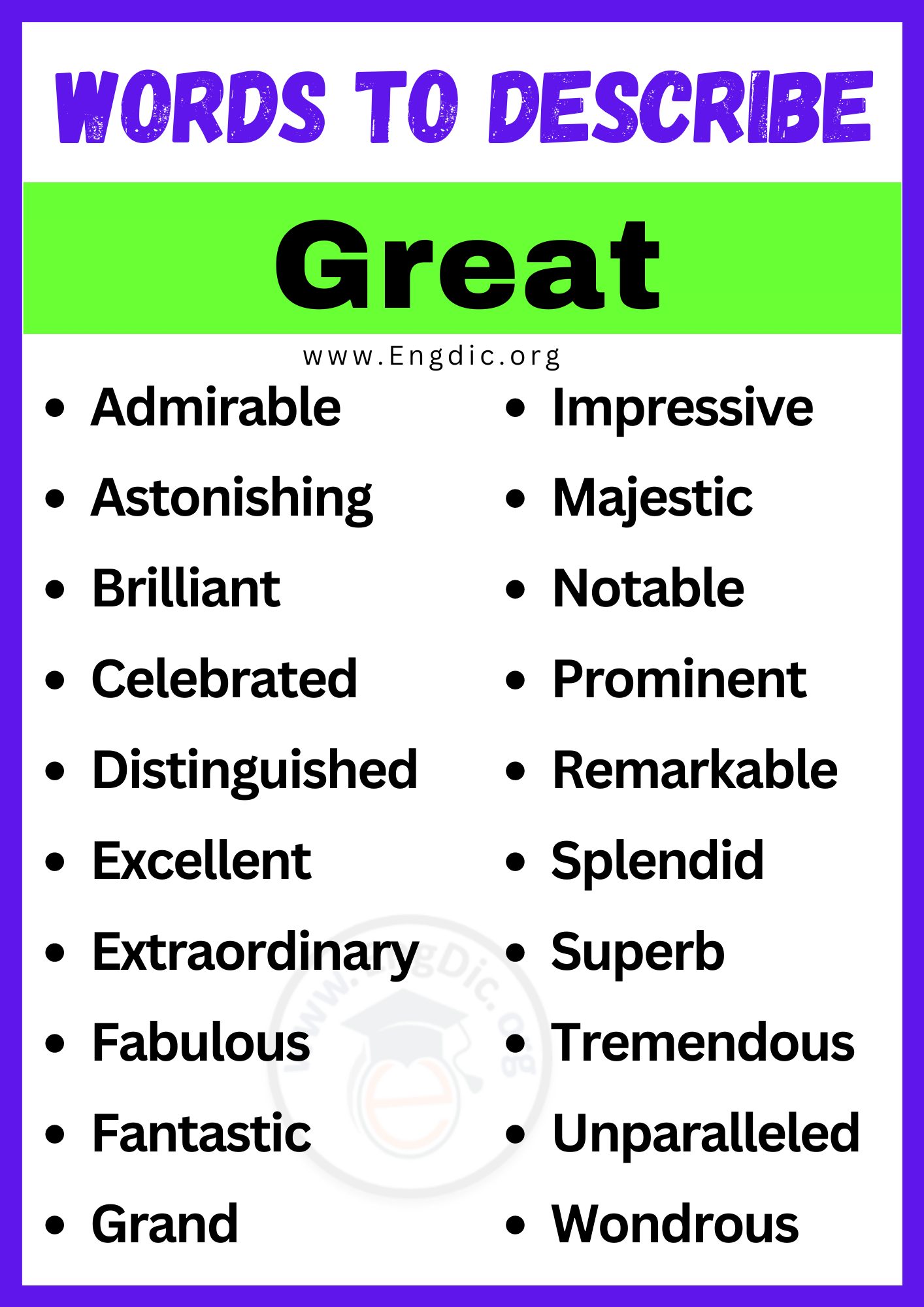 Words to Describe Great