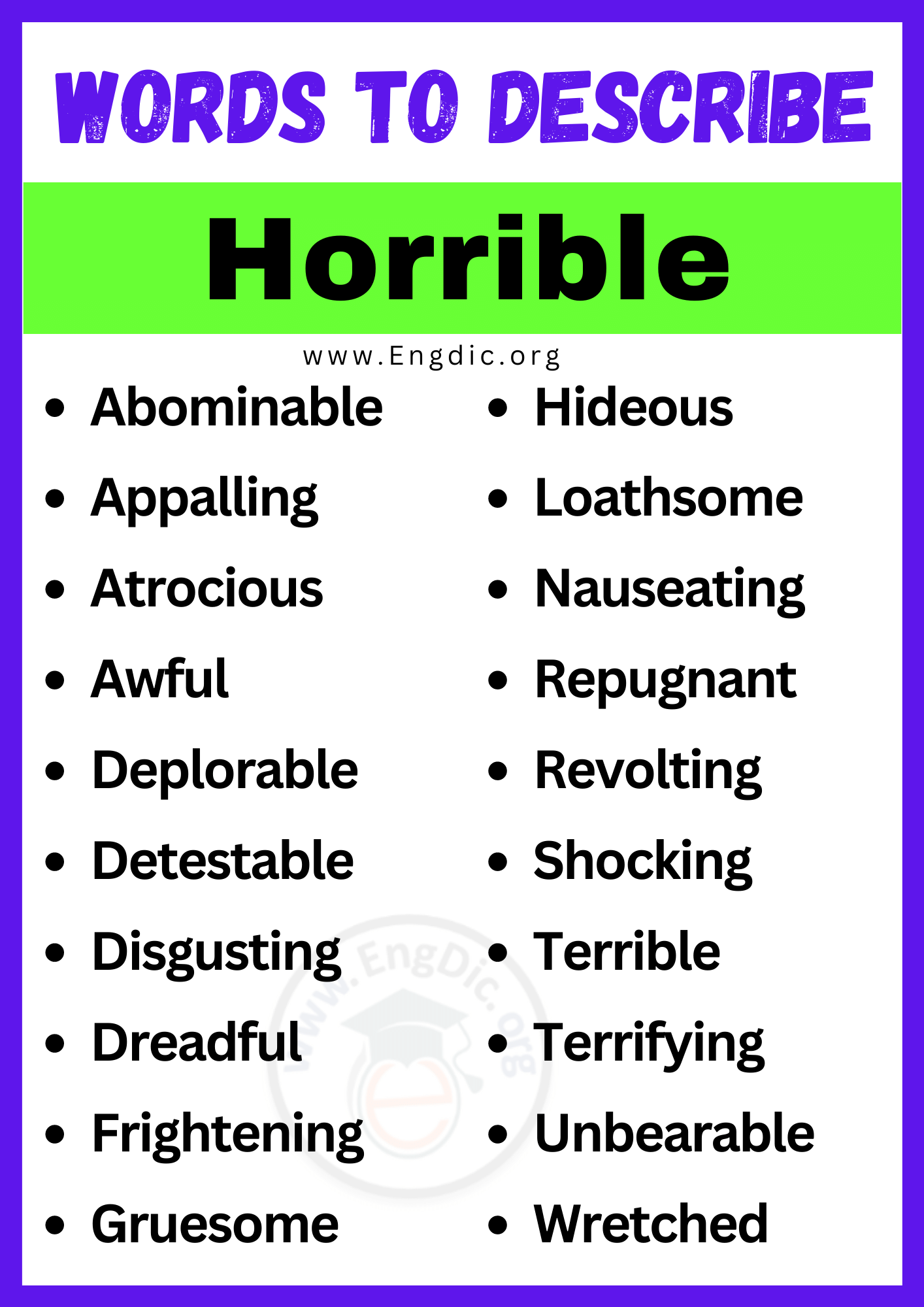 Words to Describe Horrible
