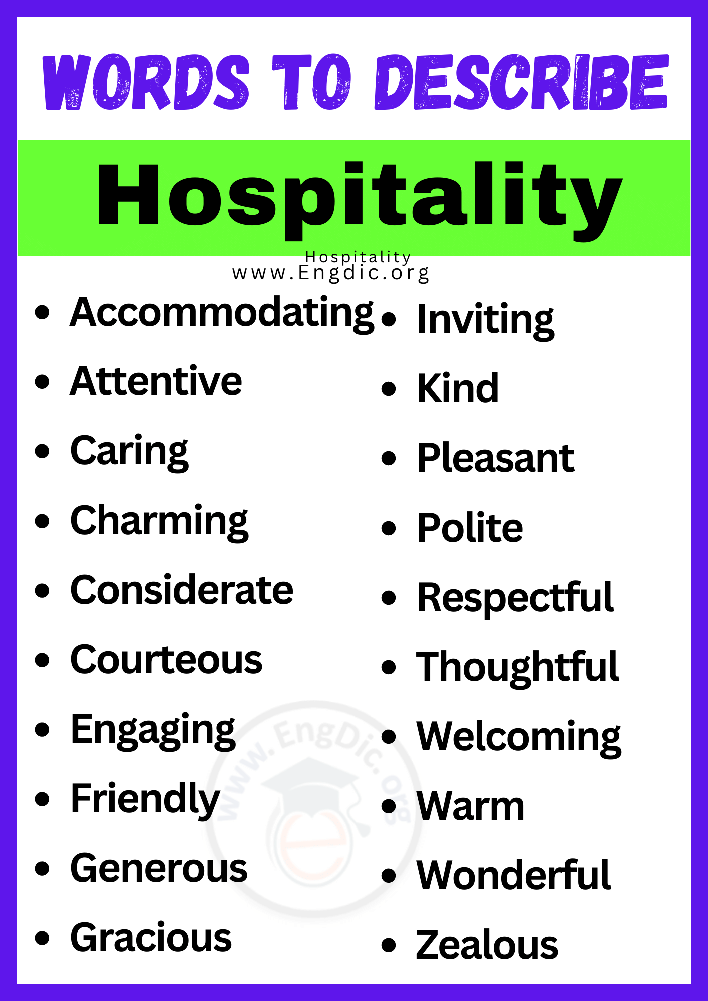 Words to Describe Hospitality