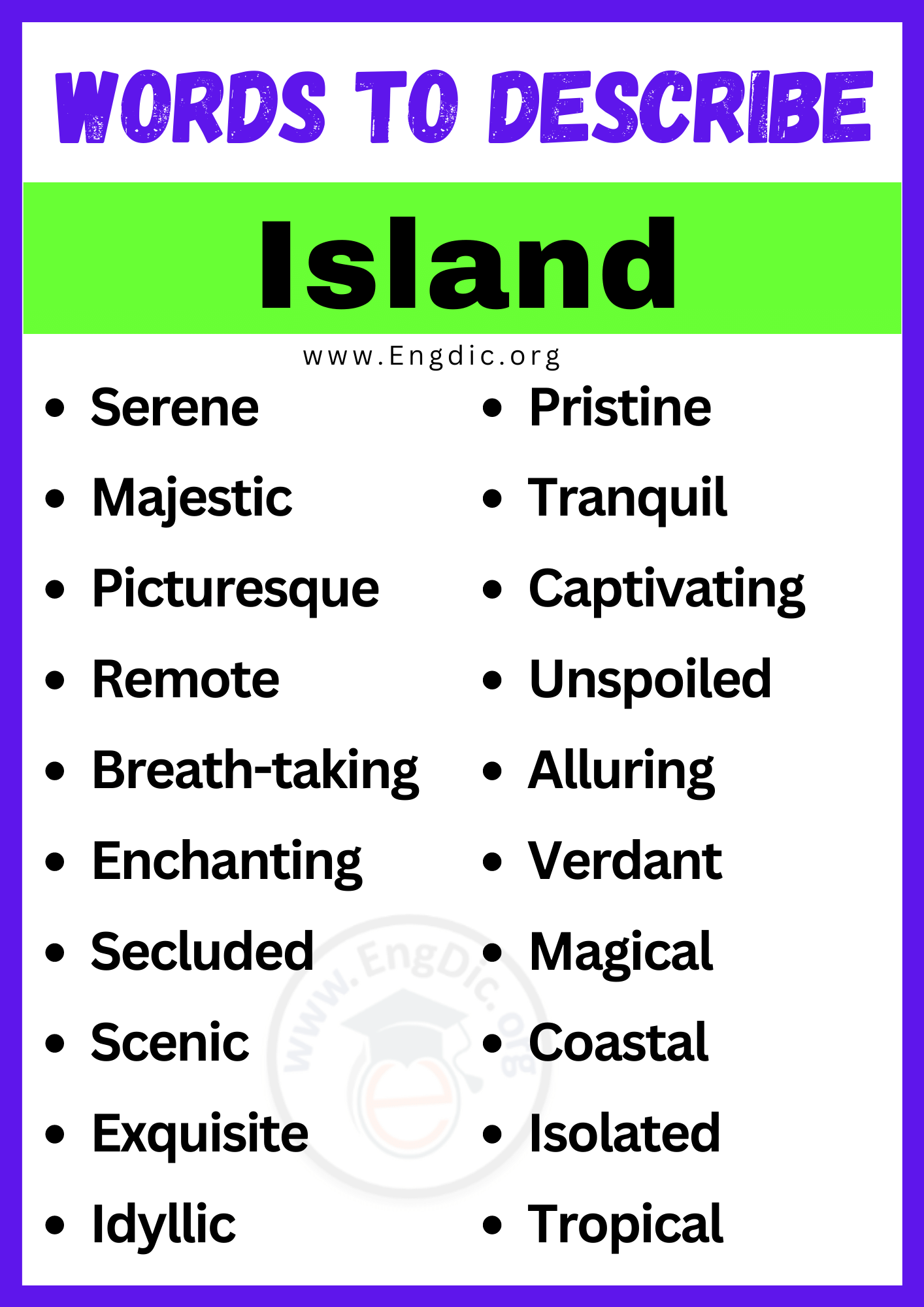 20+ Best Words to Describe Island, Adjectives for Island - EngDic