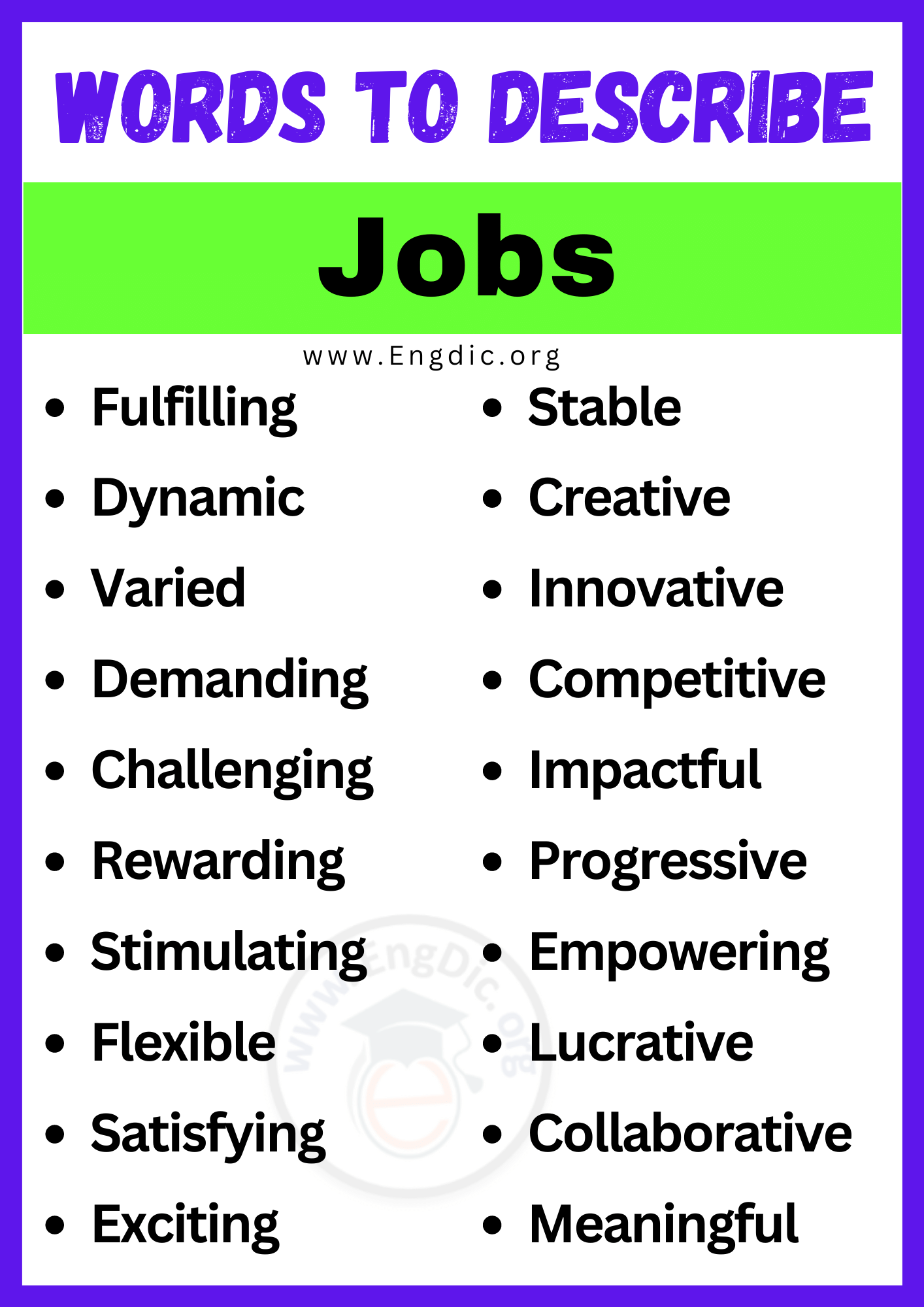 Words to Describe Jobs