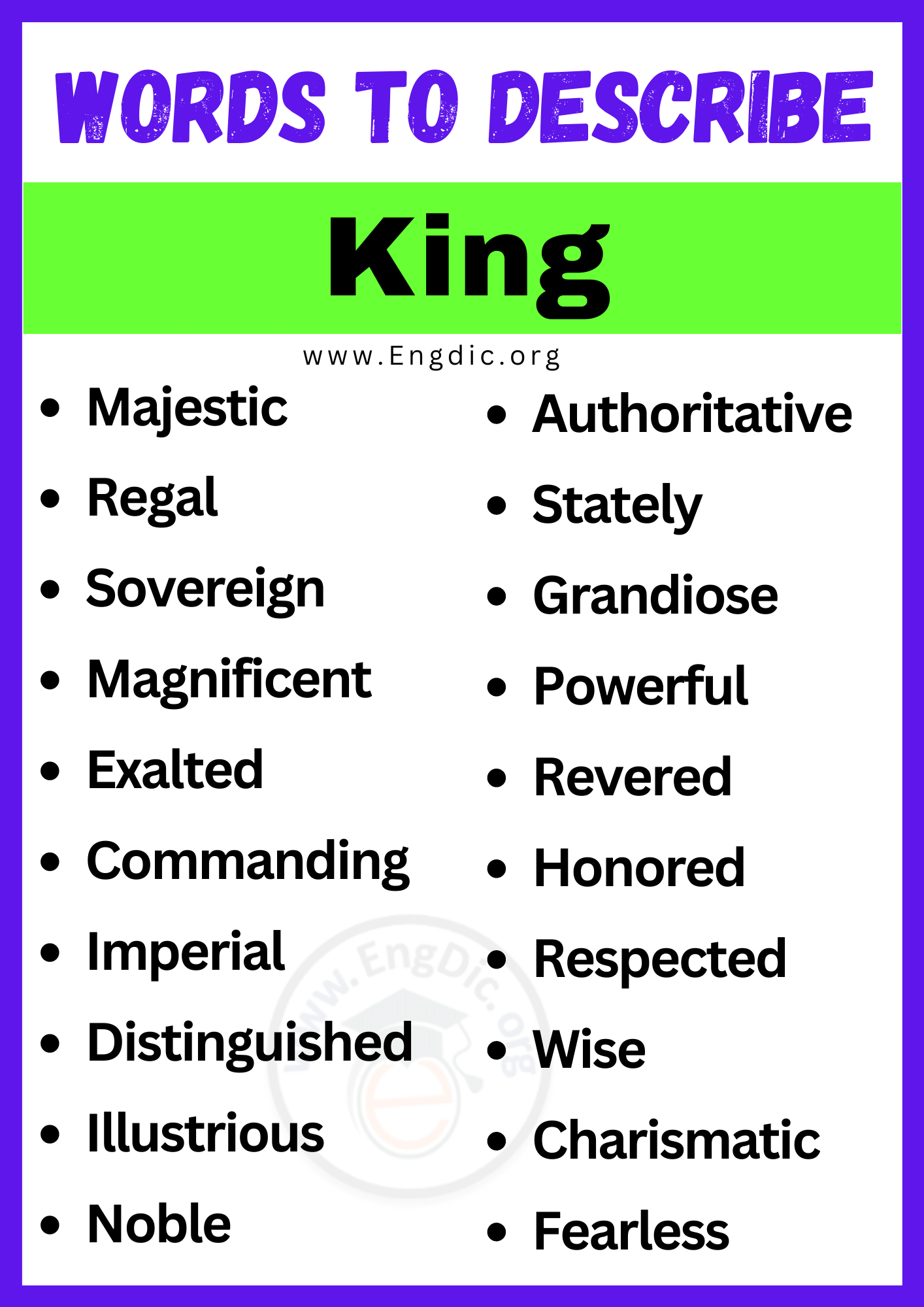 Words to Describe King