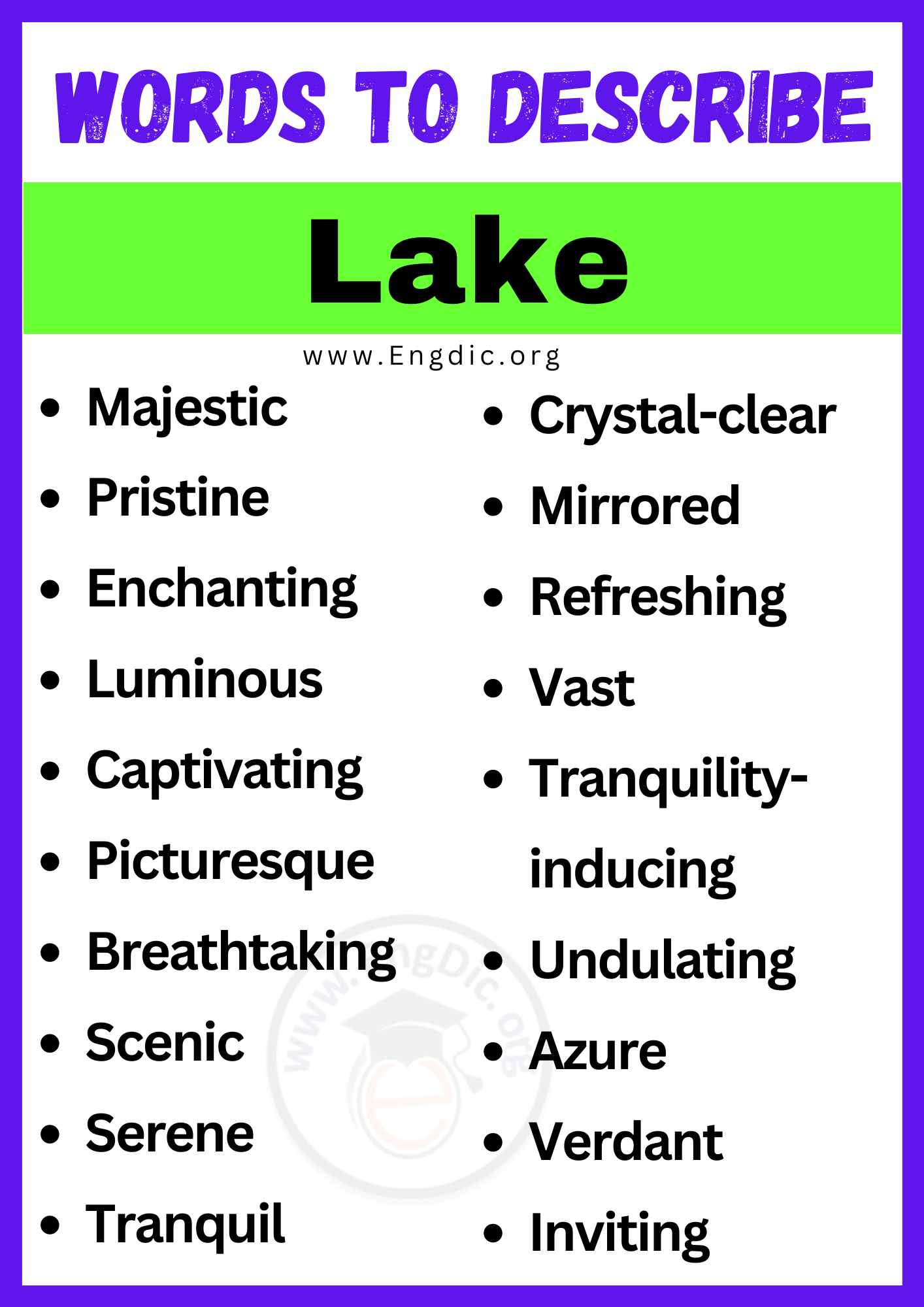 Words to Describe Lake