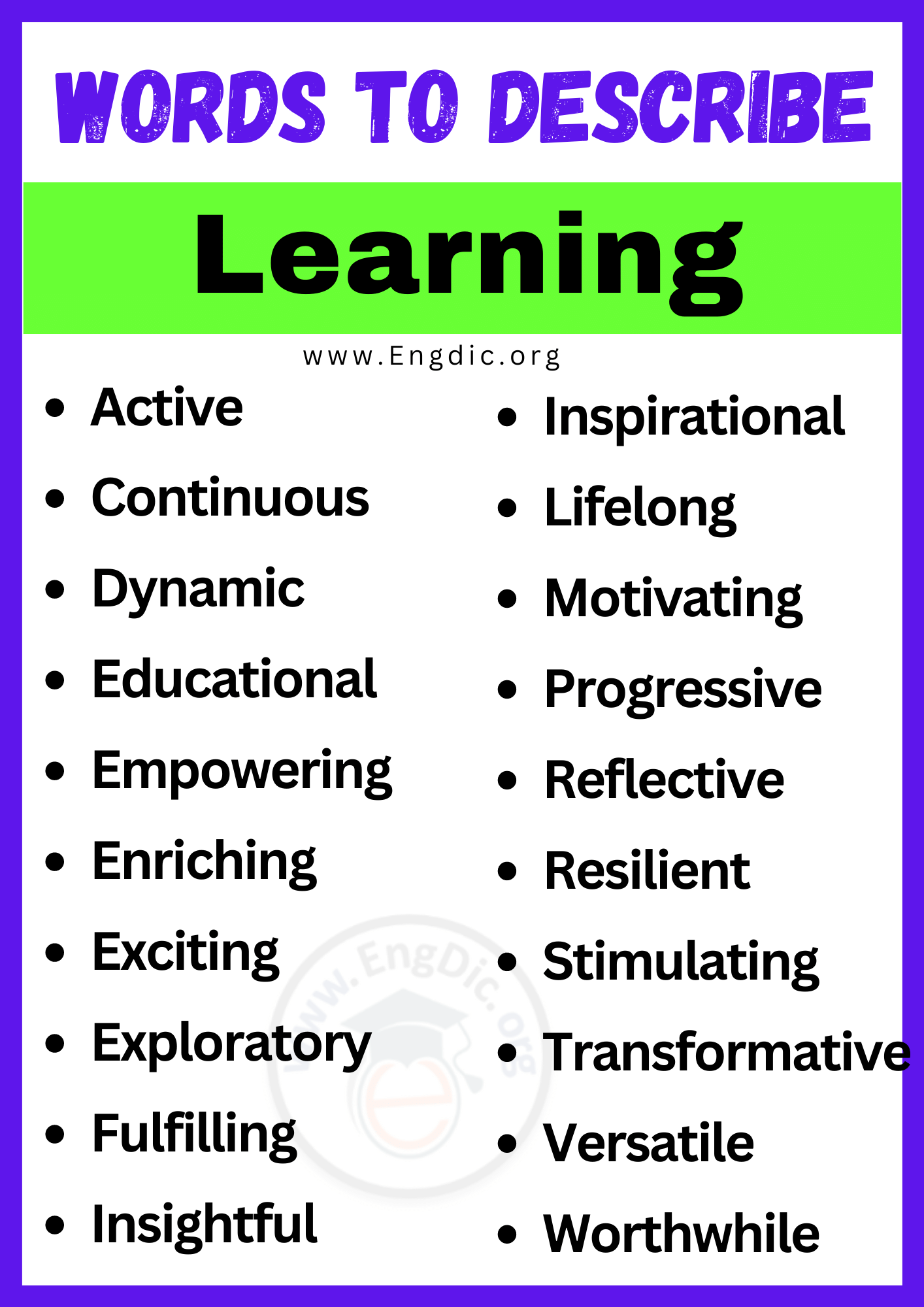 Words to Describe Learning