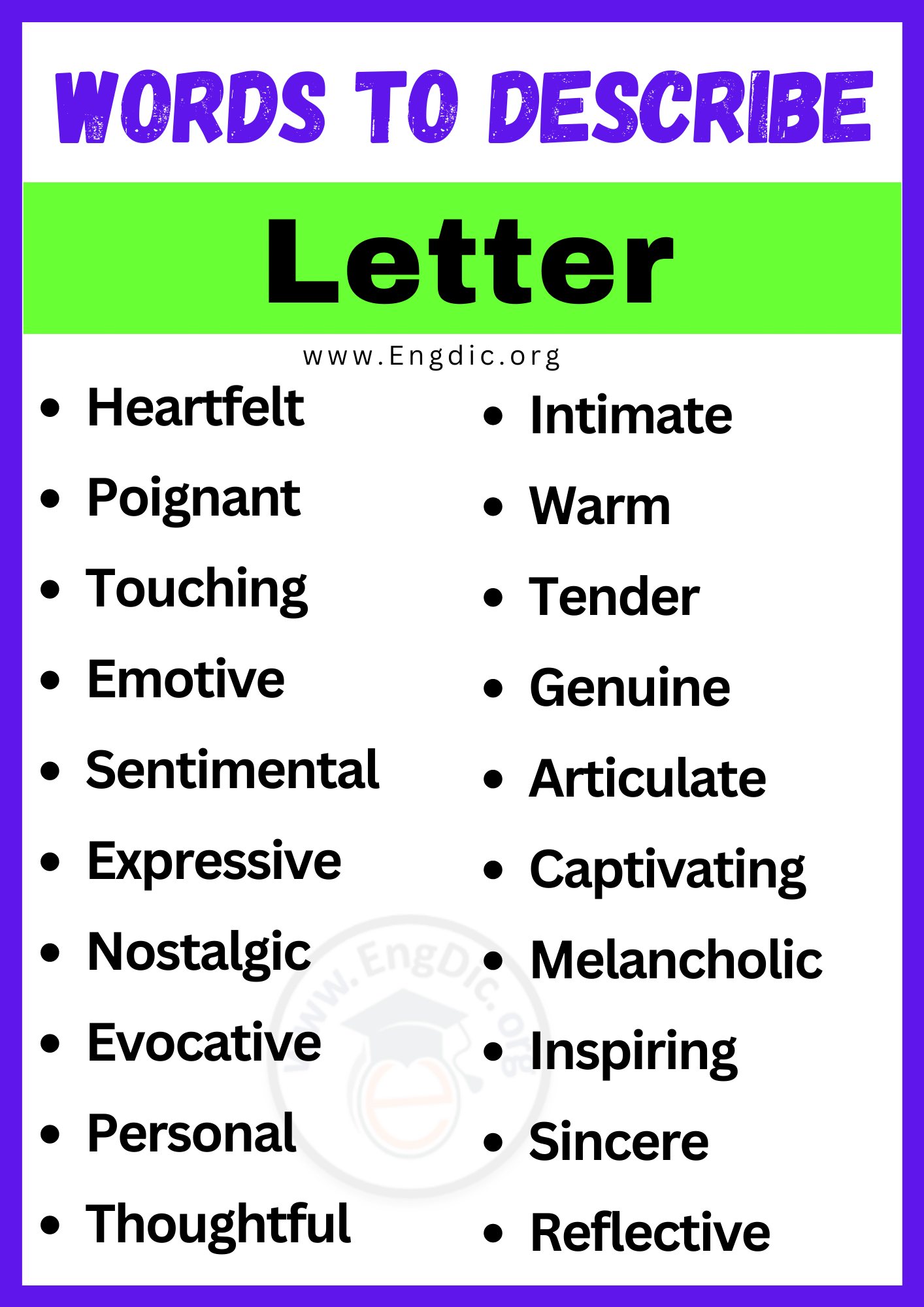 Words to Describe Letter