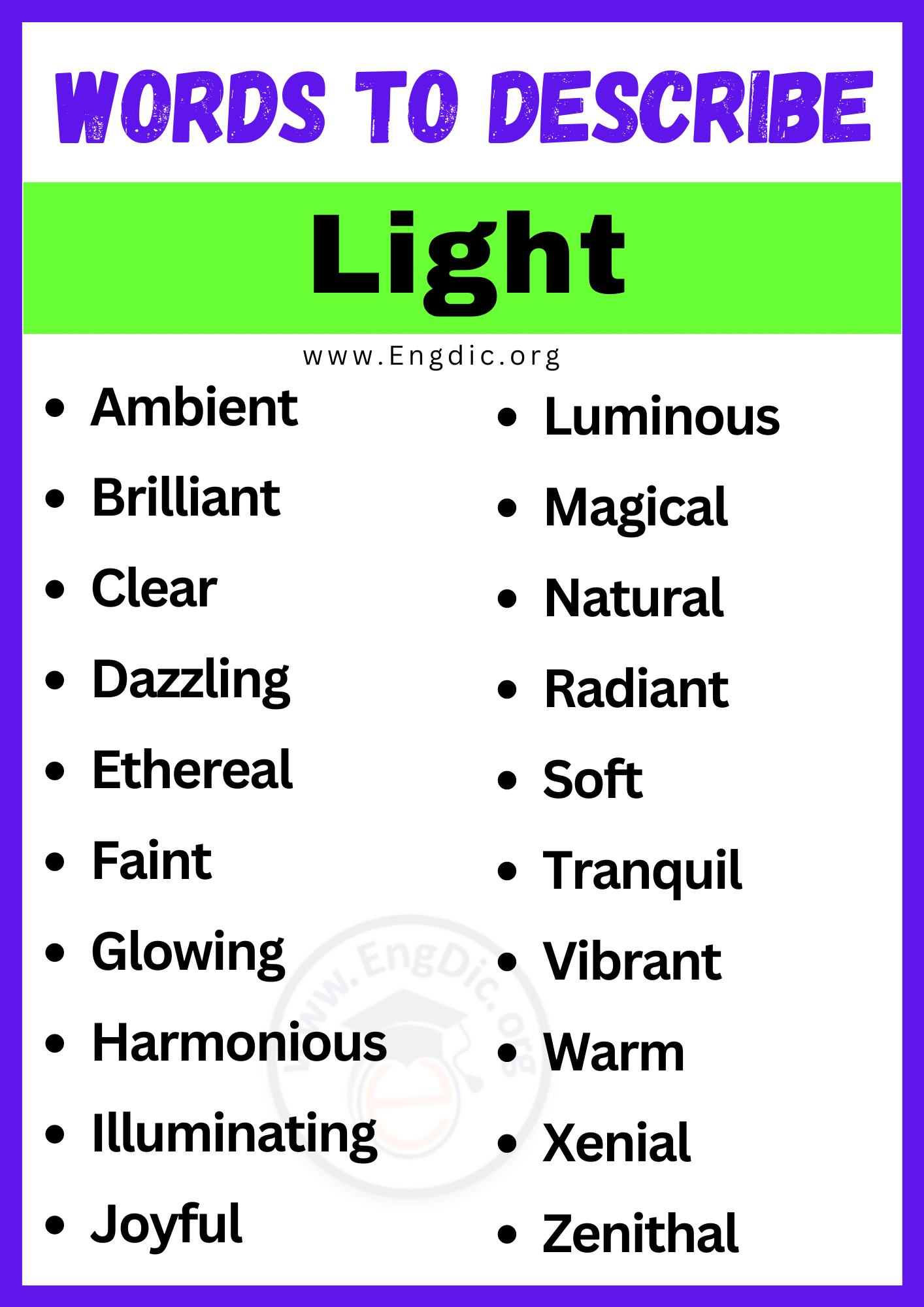 Words to Describe Light