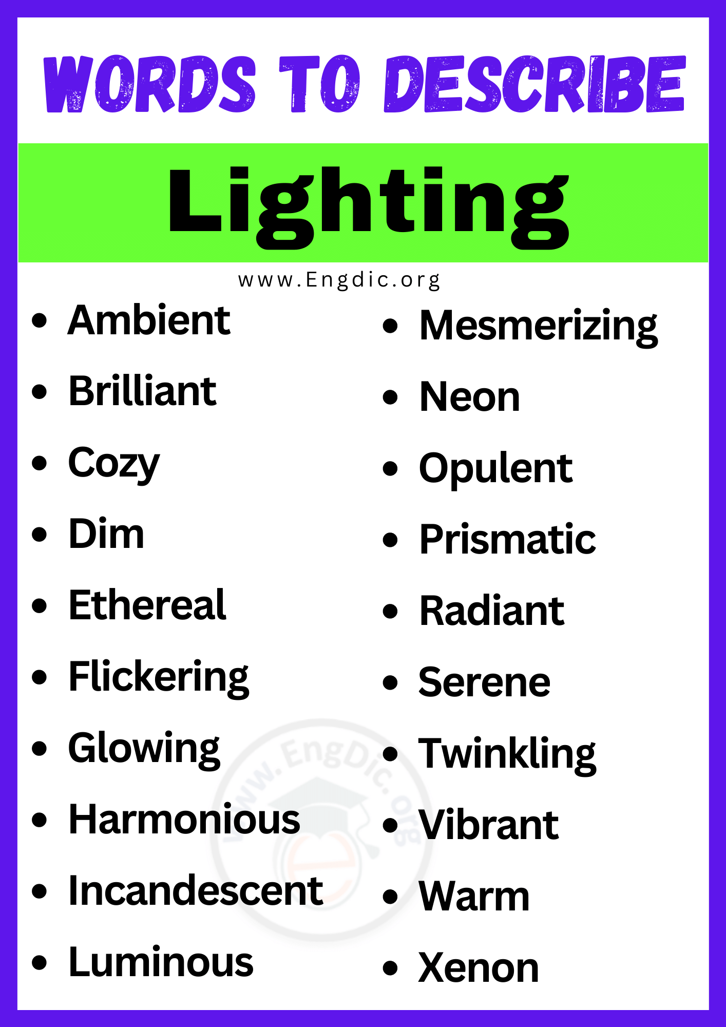 Words to Describe Lighting