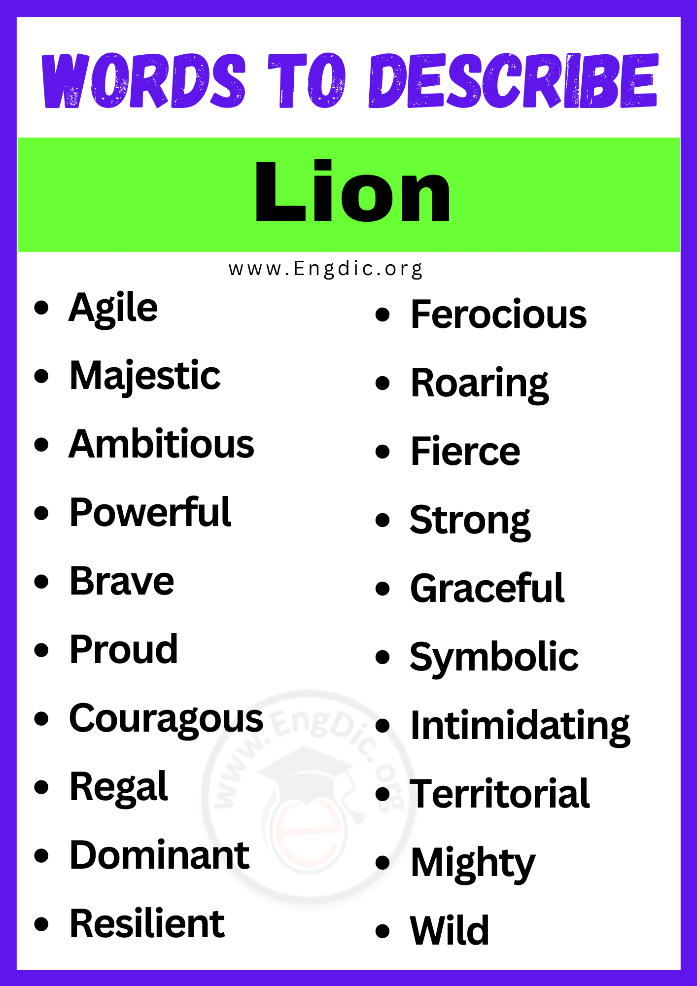 Words to Describe Lion