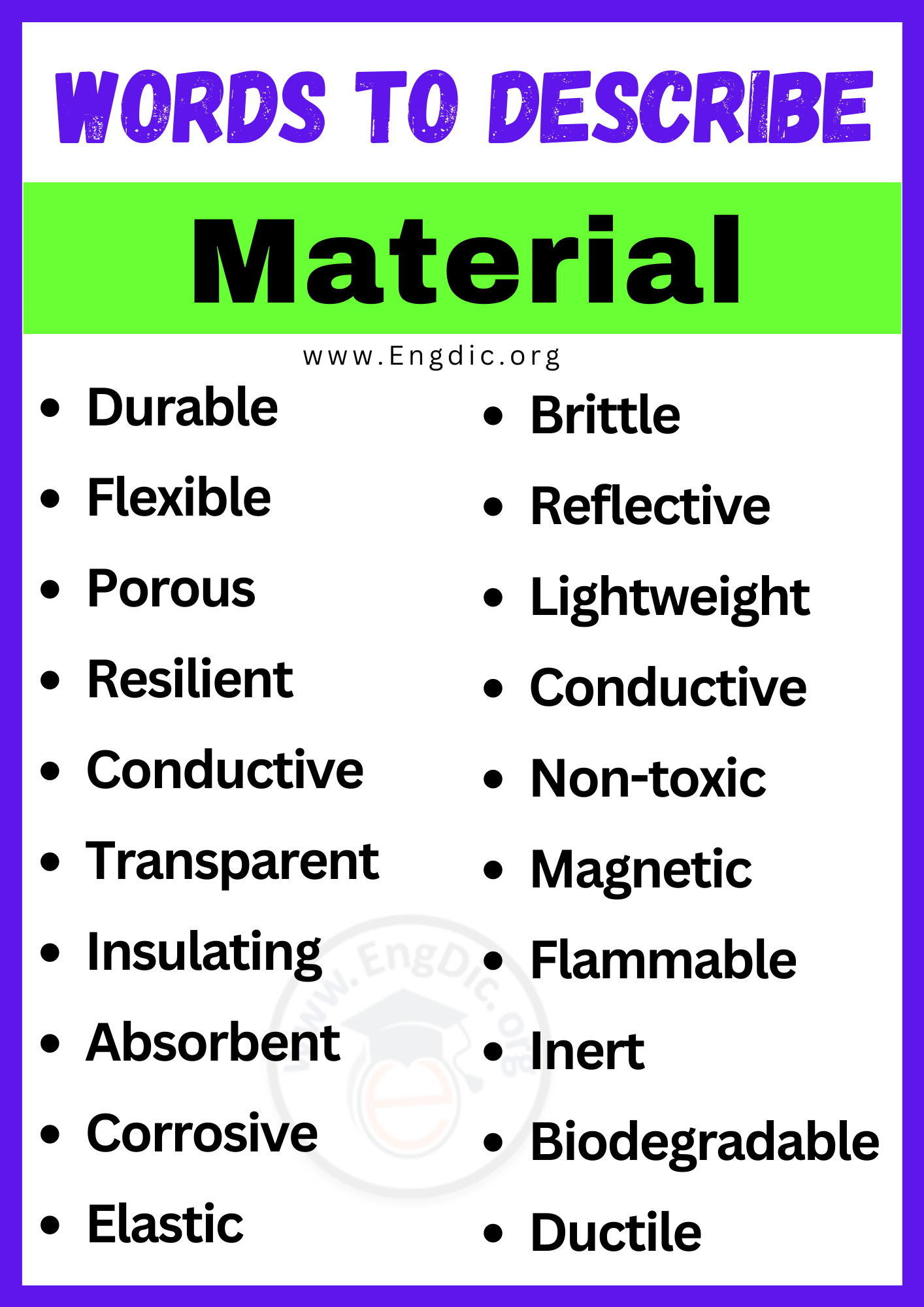 Words to Describe Material