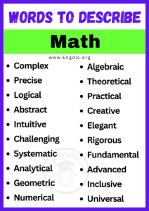 20+ Best Words to Describe Math, Adjectives for Math - EngDic