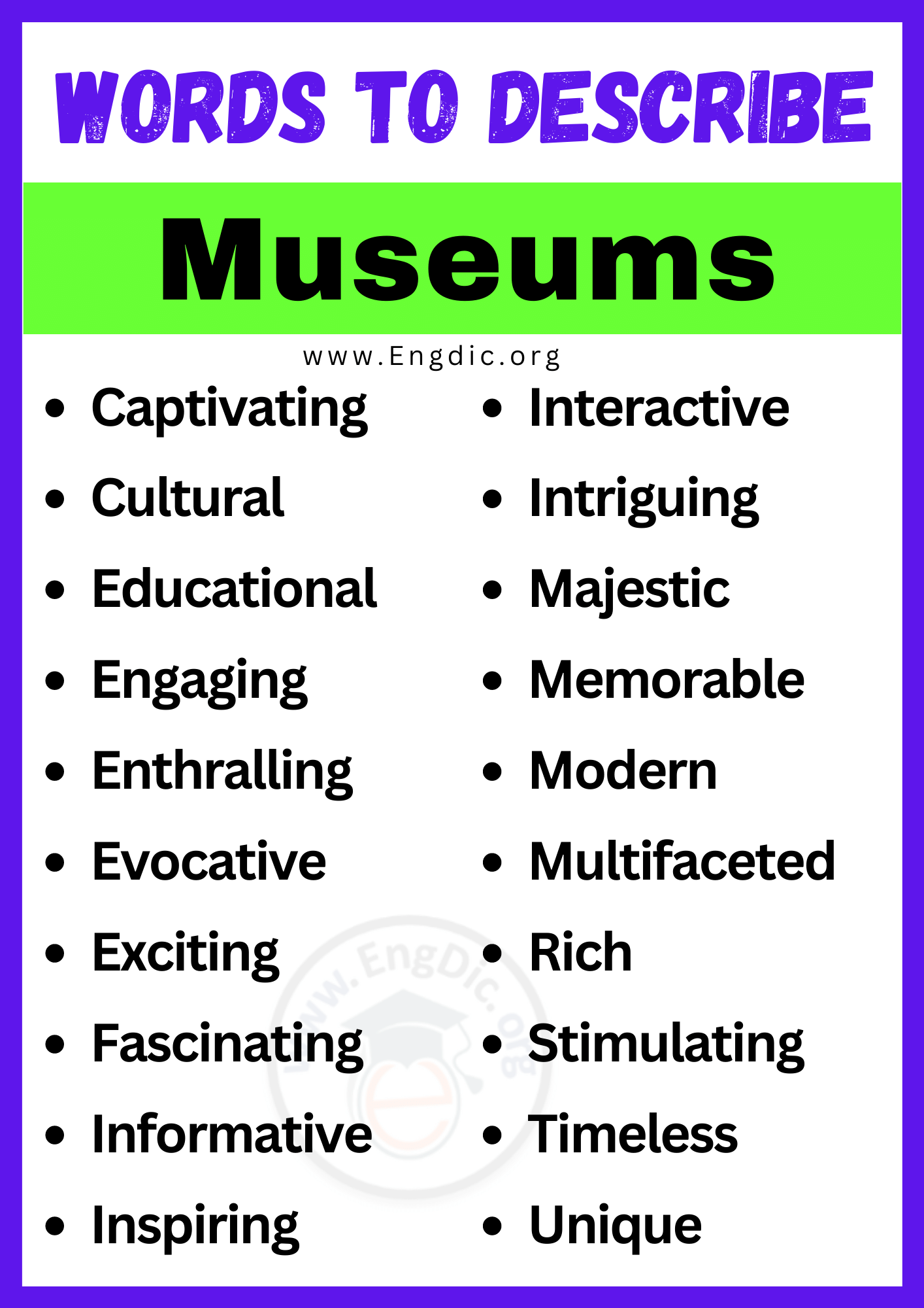 Words to Describe Museums
