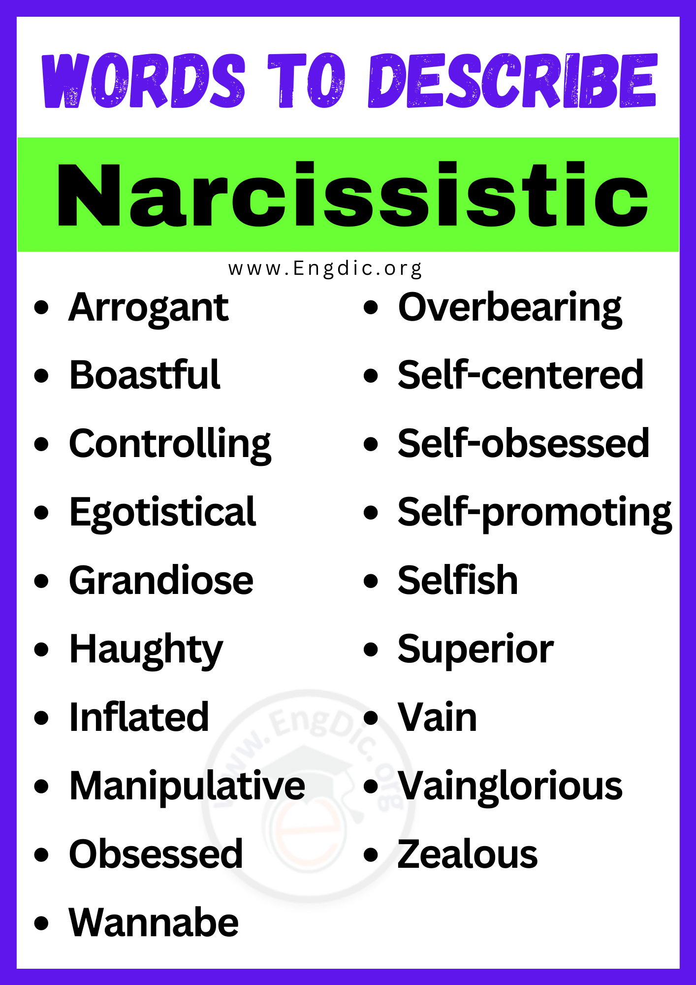 Words to Describe Narcissistic