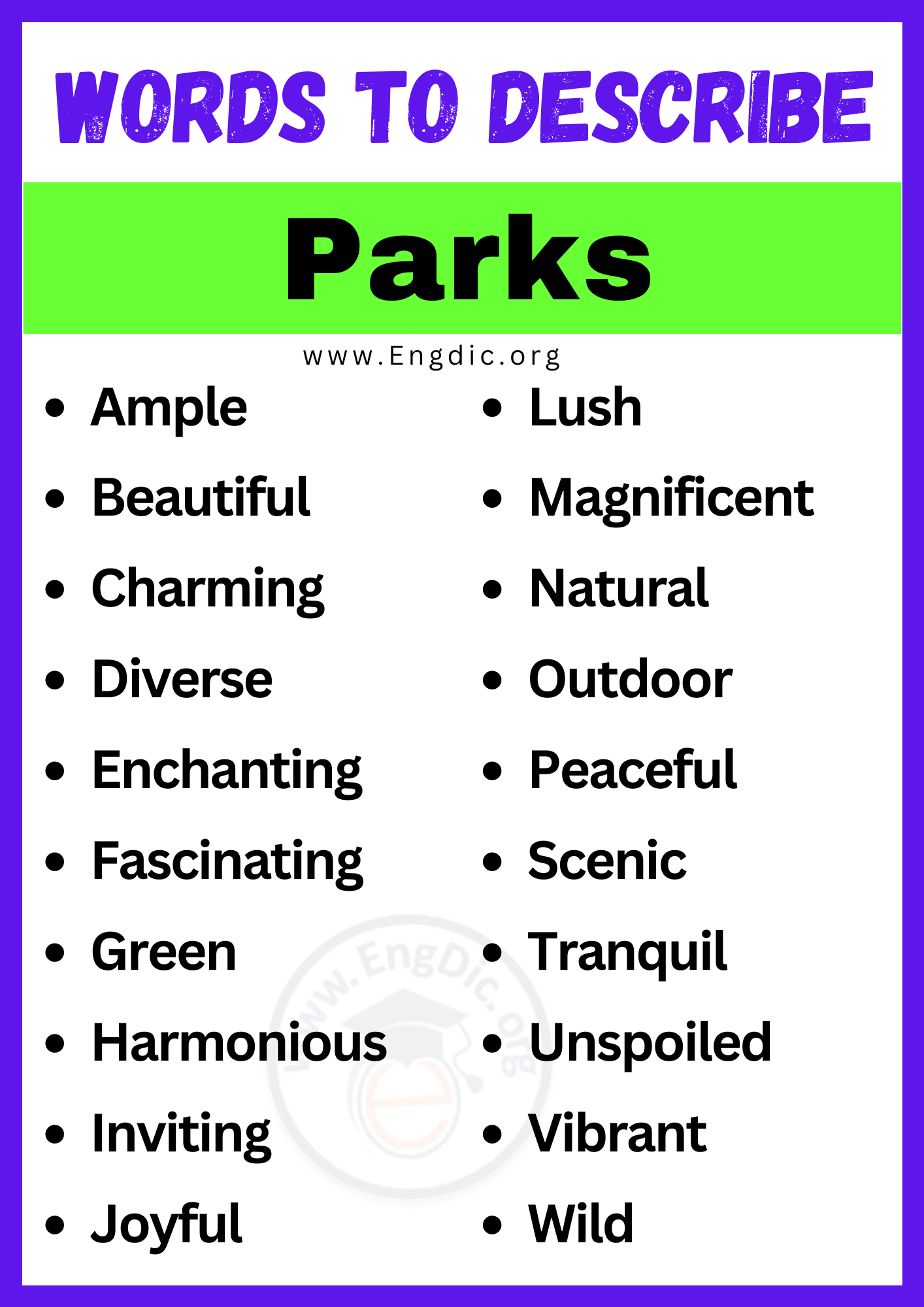 Words to Describe Parks