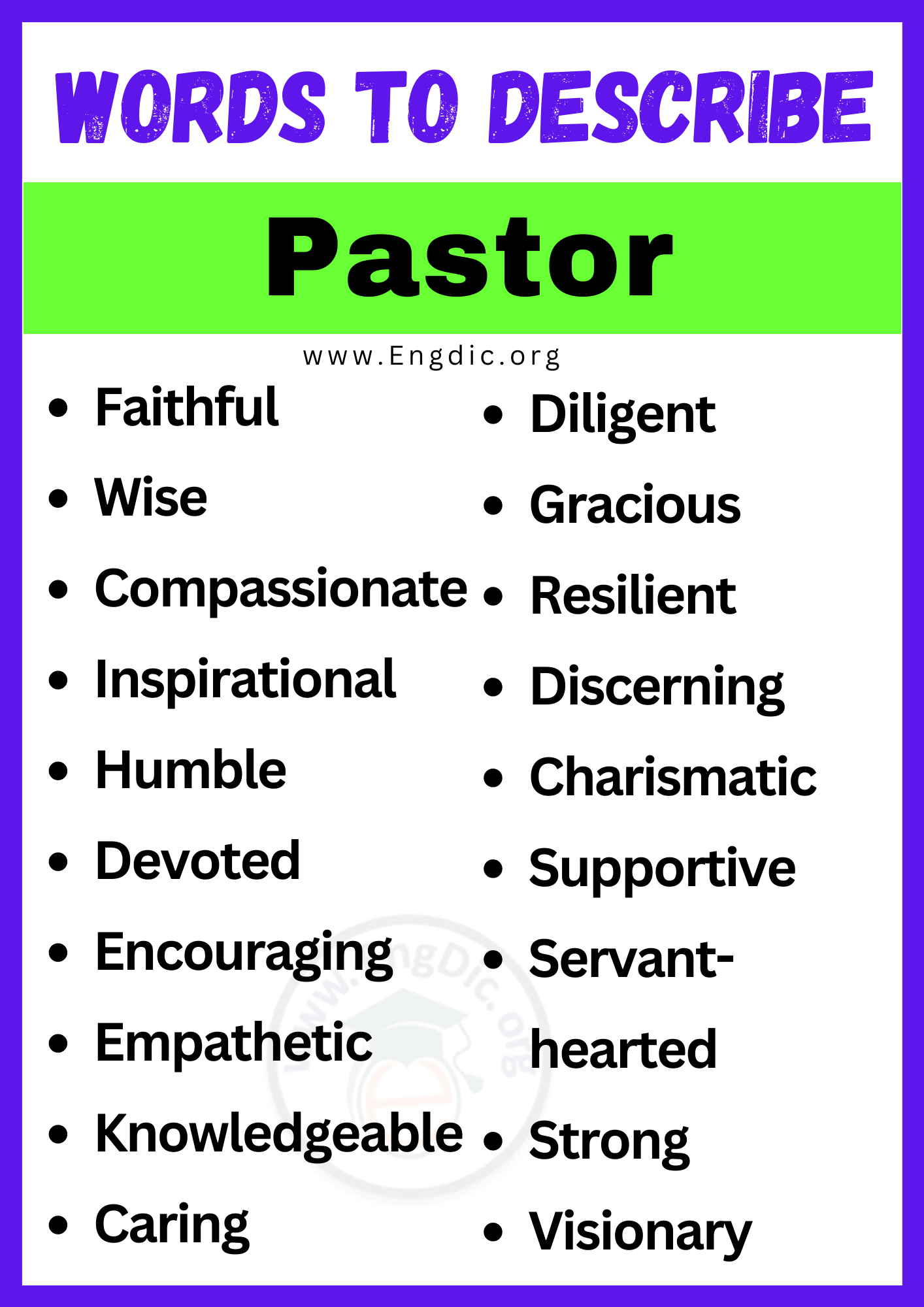 Words to Describe Pastor