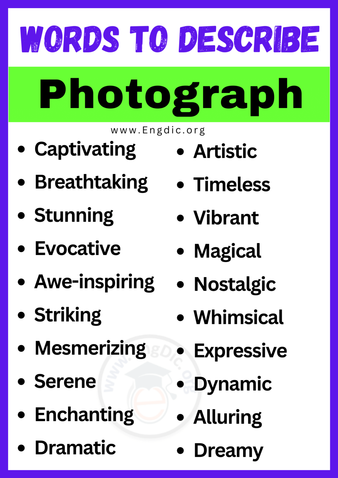 20+ Best Words to Describe Photograph, Adjectives for Photograph EngDic