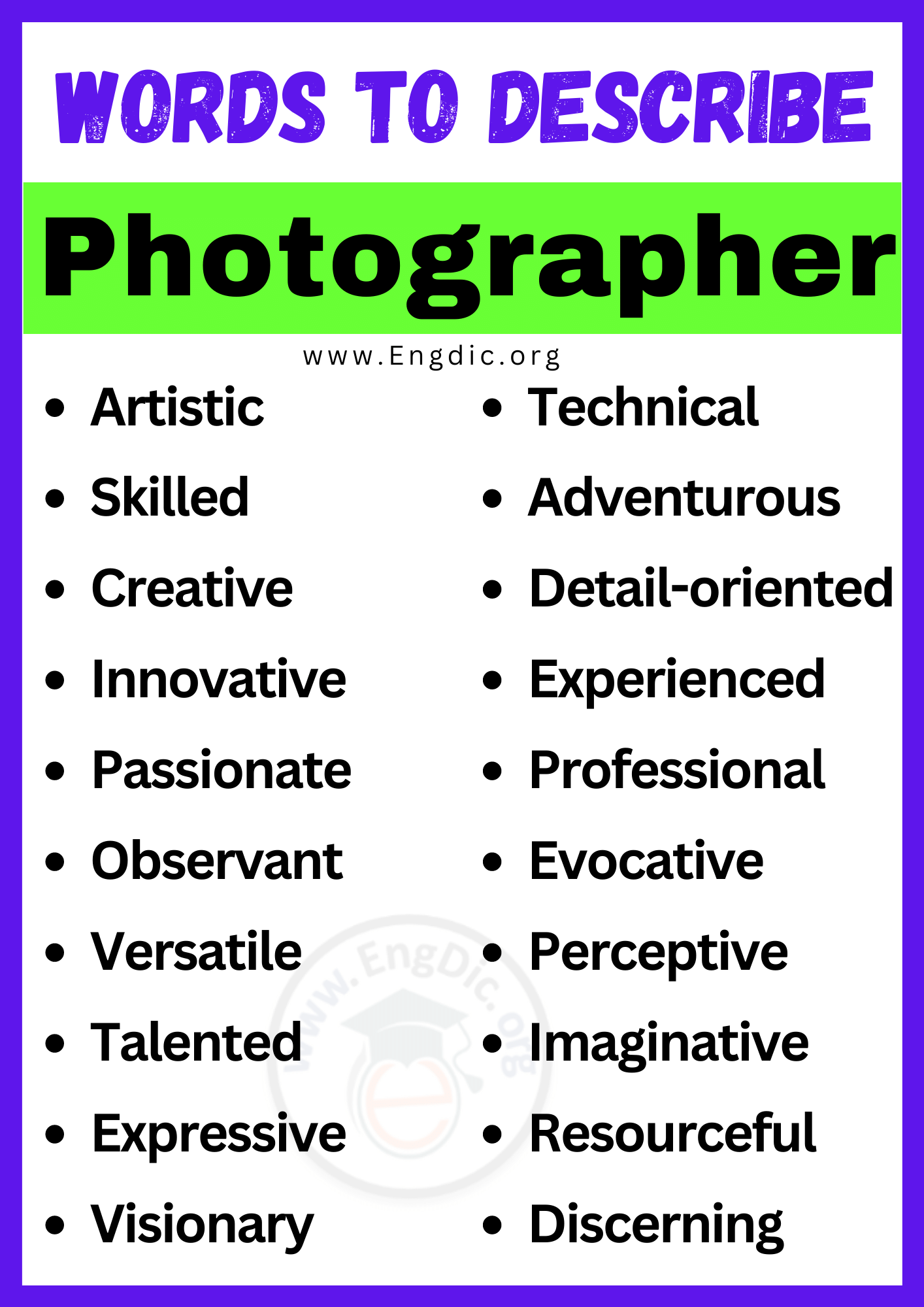 Words to Describe Photographer