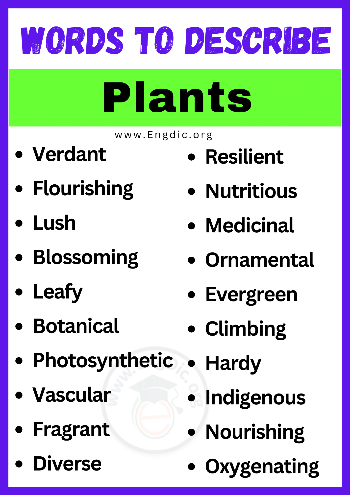 Words to Describe Plants