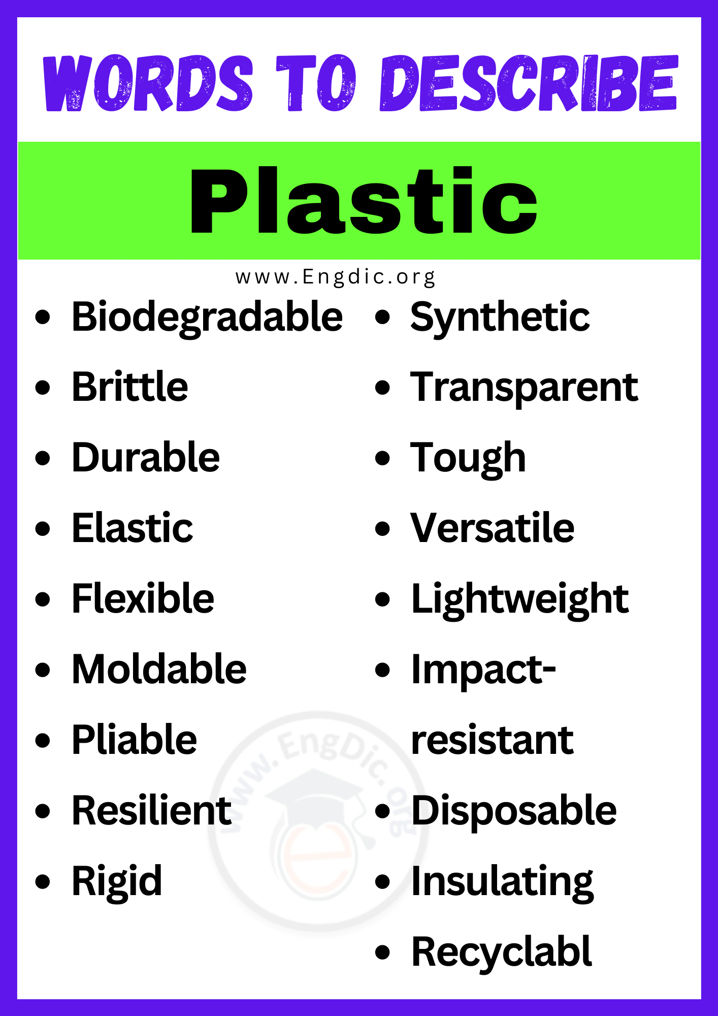 Words to Describe Plastic