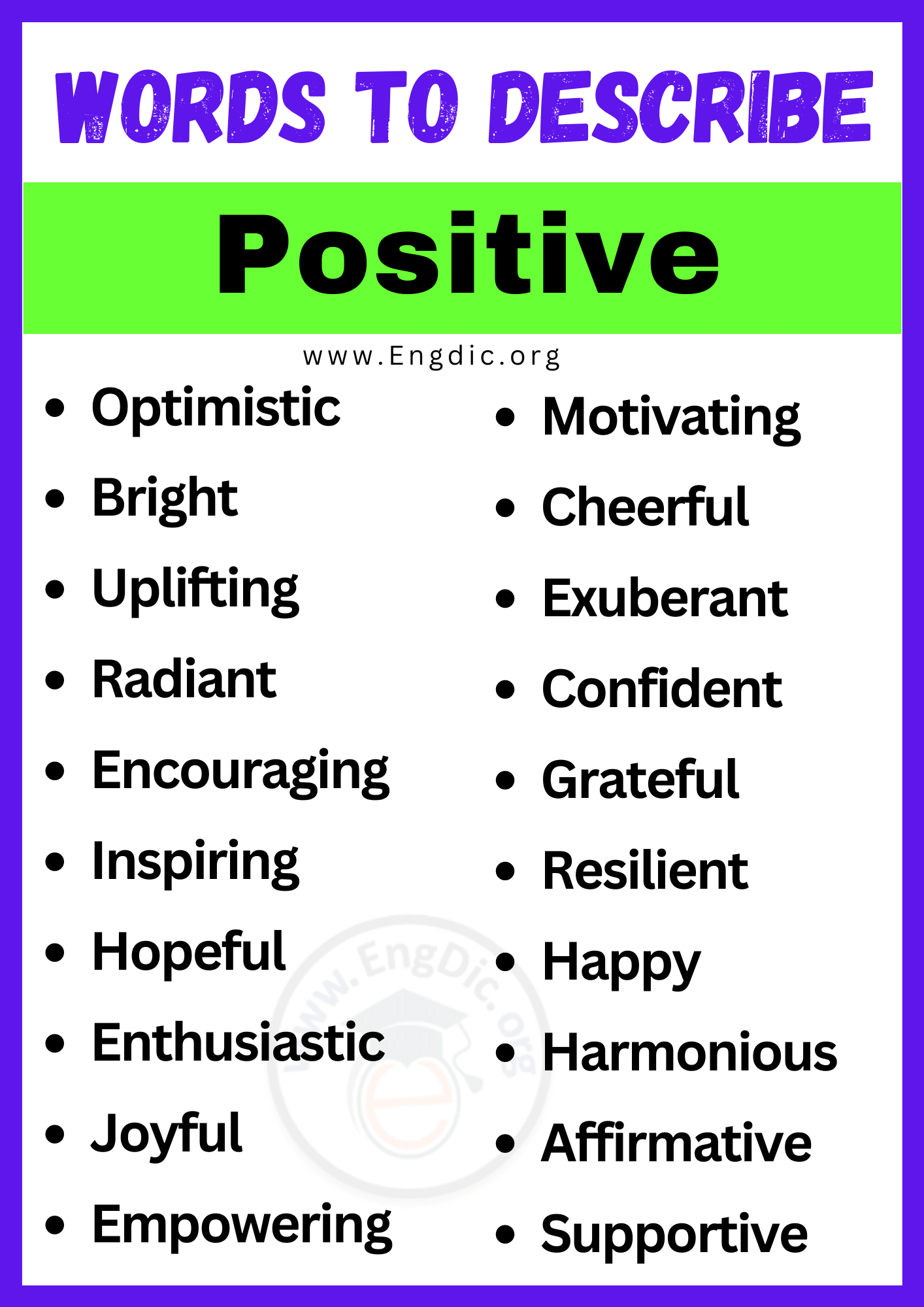 Words to Describe Positive