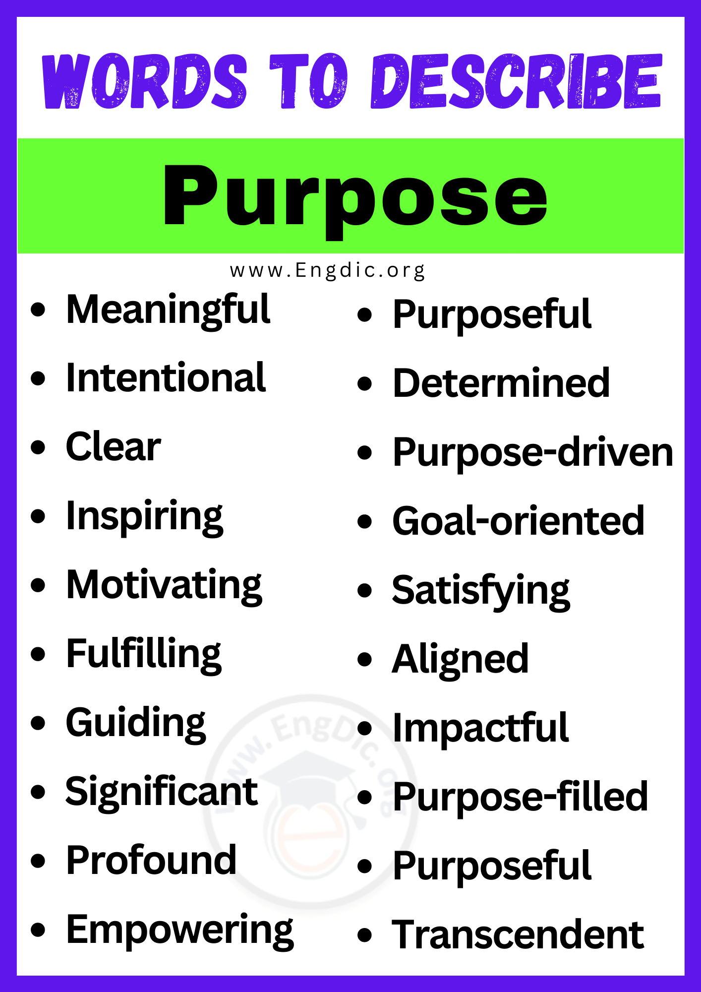 Words to Describe Purpose