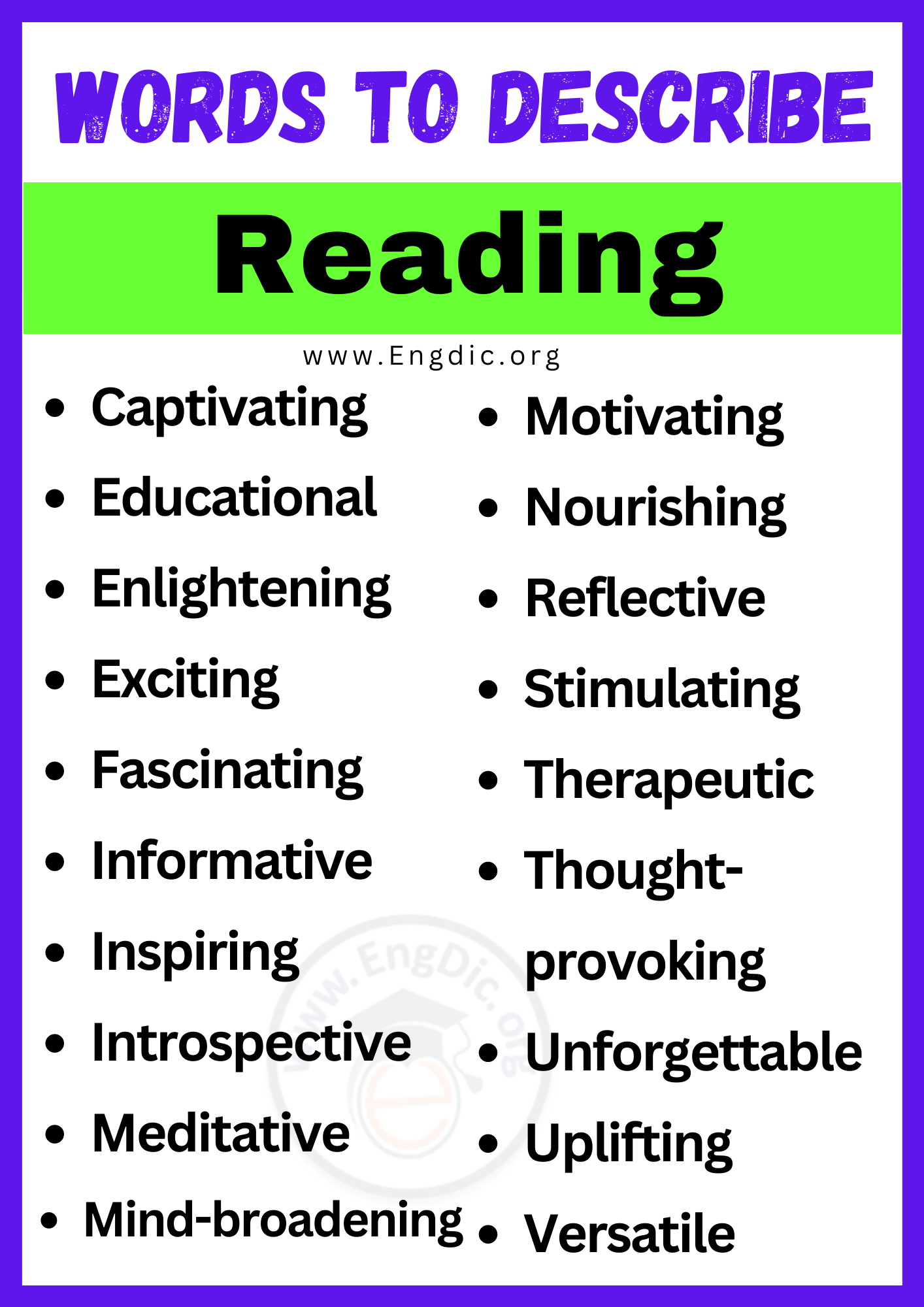 Words to Describe Reading