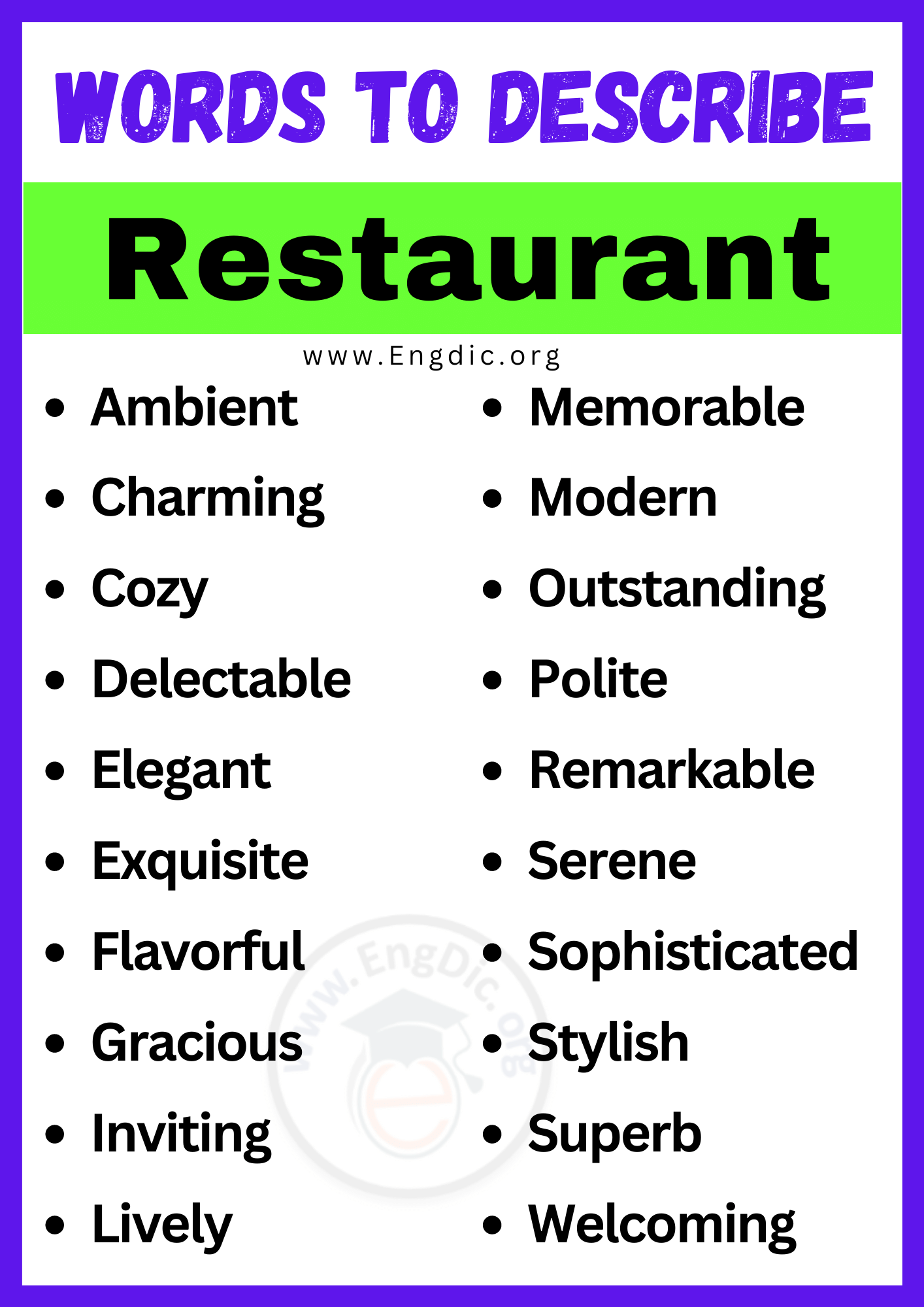 Words to Describe Restaurant