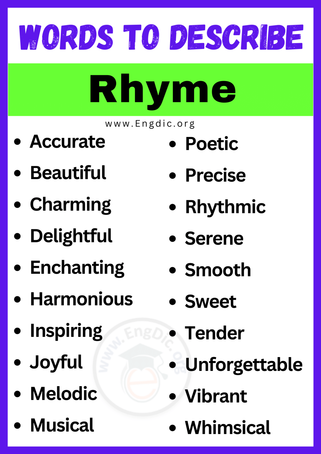 20+ Best Words to Describe Rhyme, Adjectives for Rhyme - EngDic