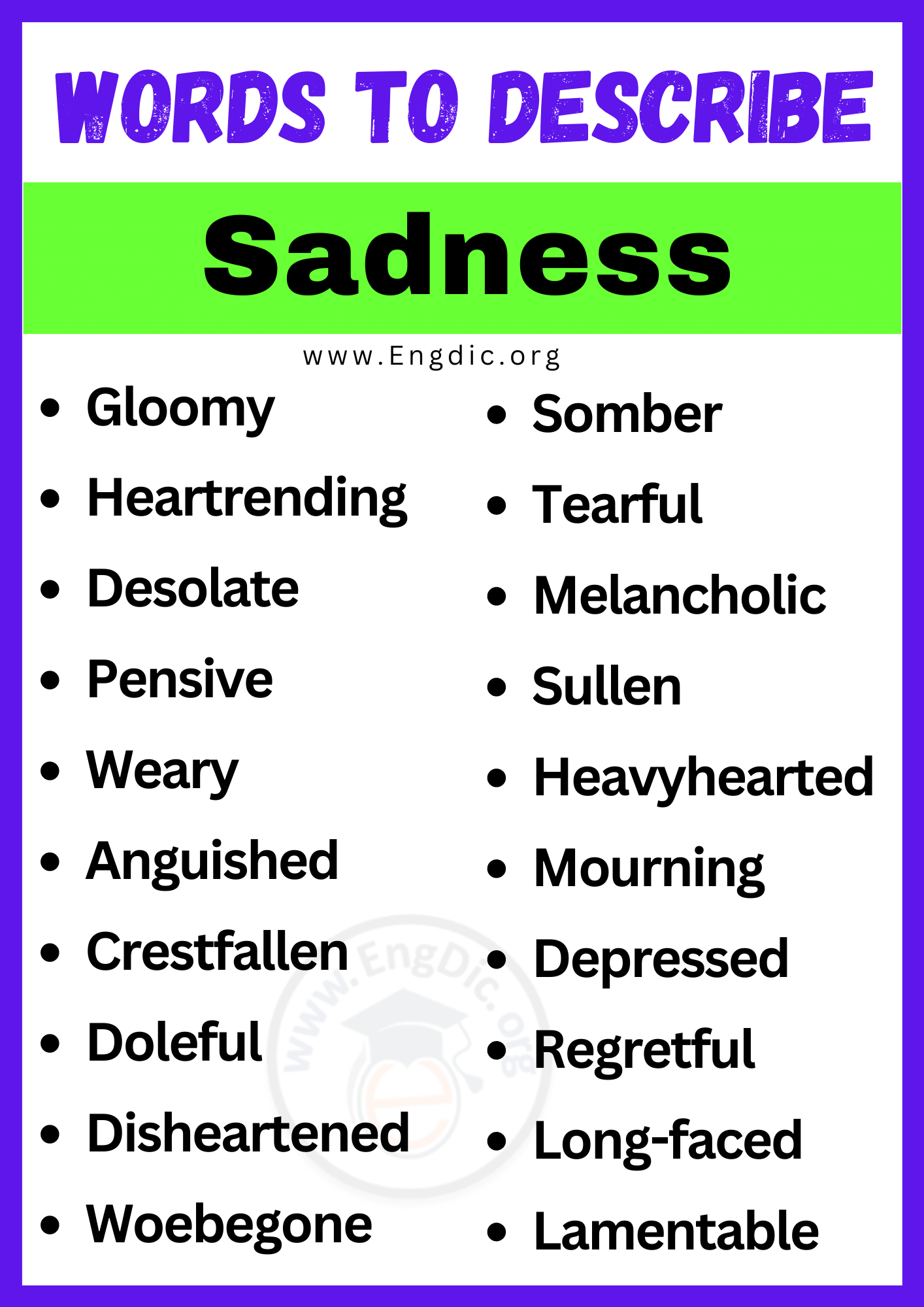 Words to Describe Sadness
