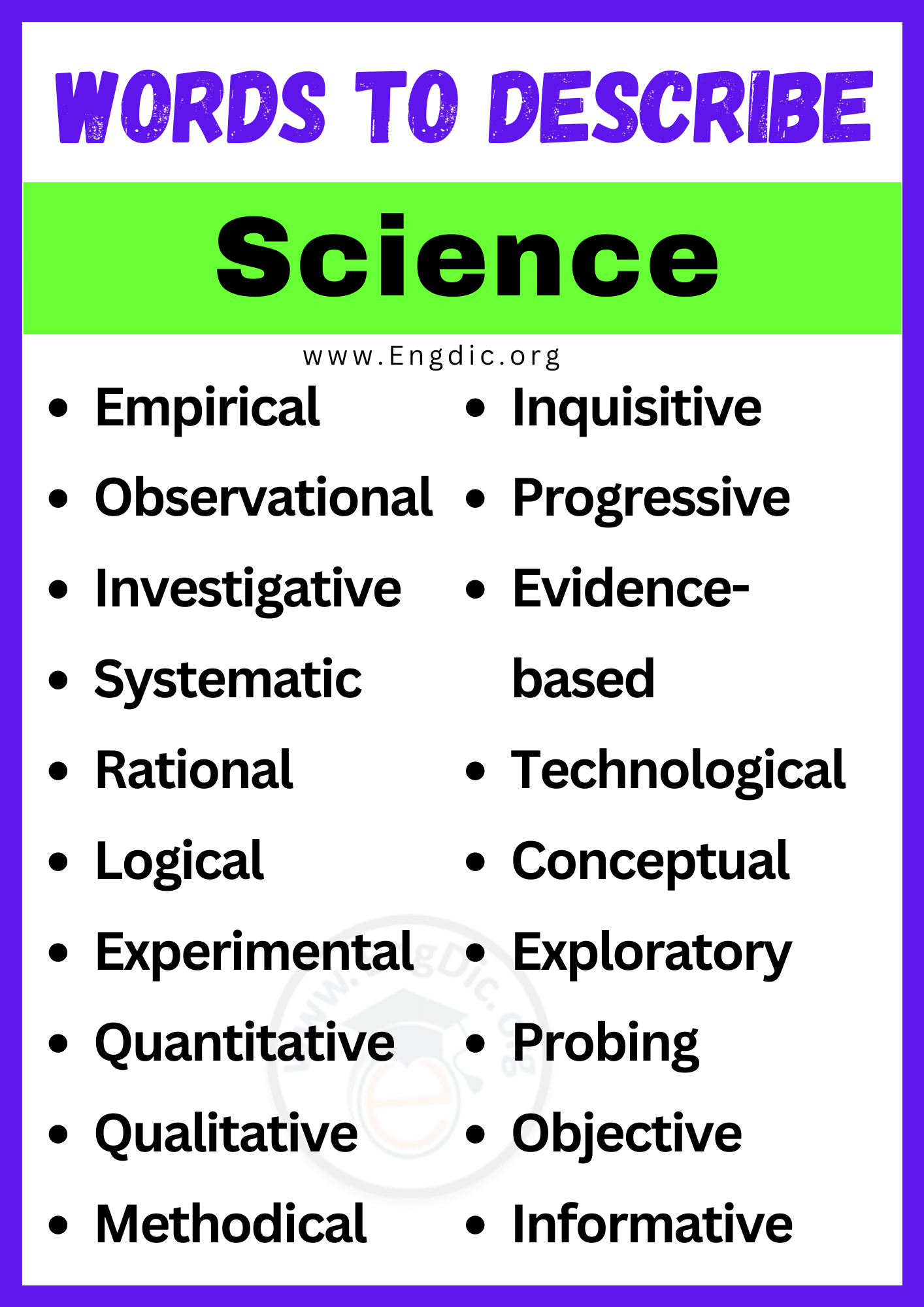 Words to Describe Science