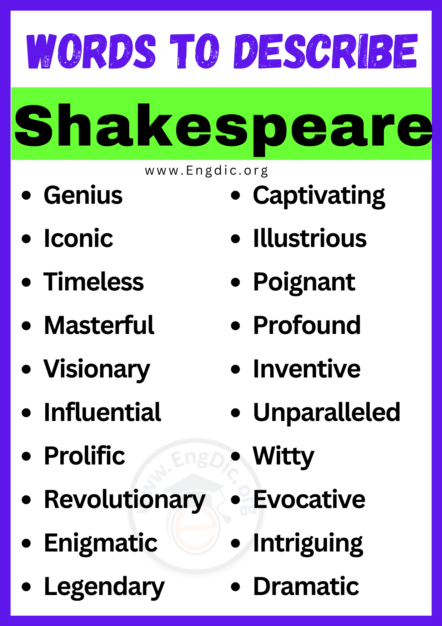 Words to Describe Shakespeare