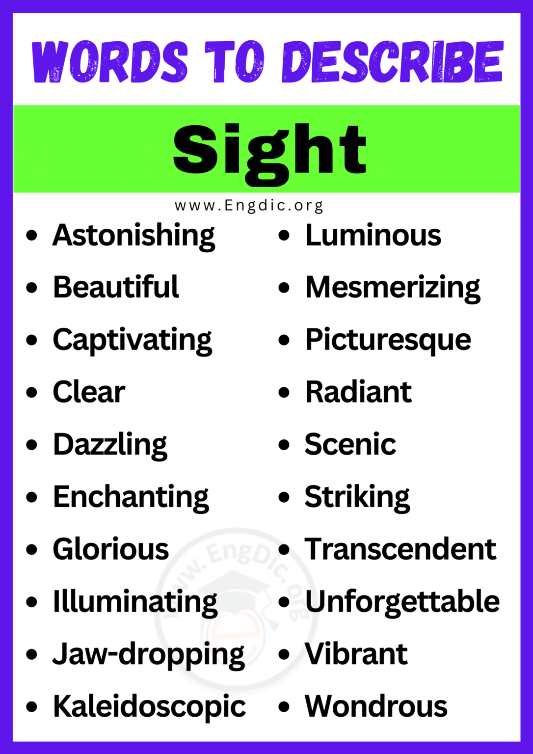 20+ Best Words to Describe Sight, Adjectives for Sight - EngDic