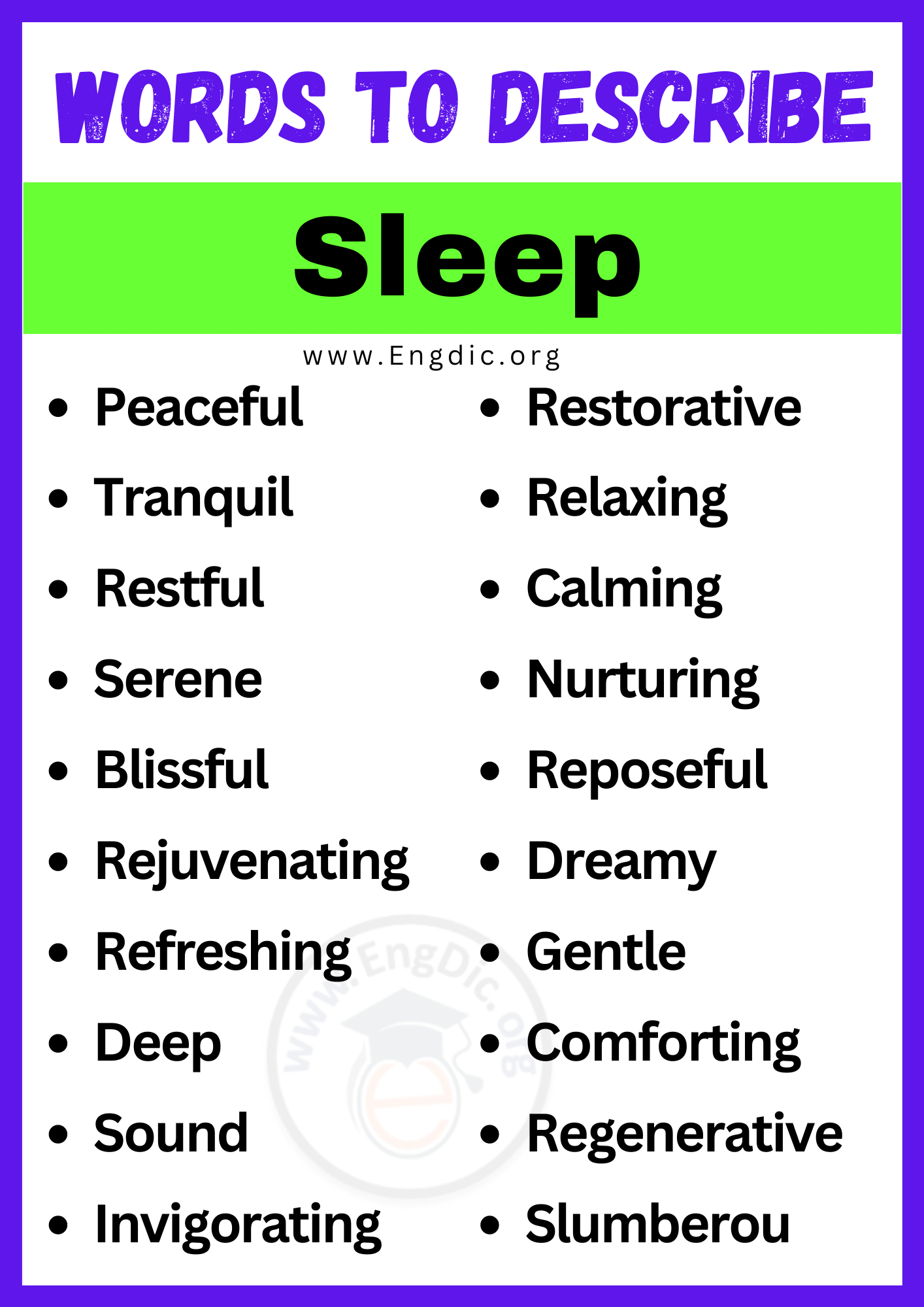 Words to Describe Sleep