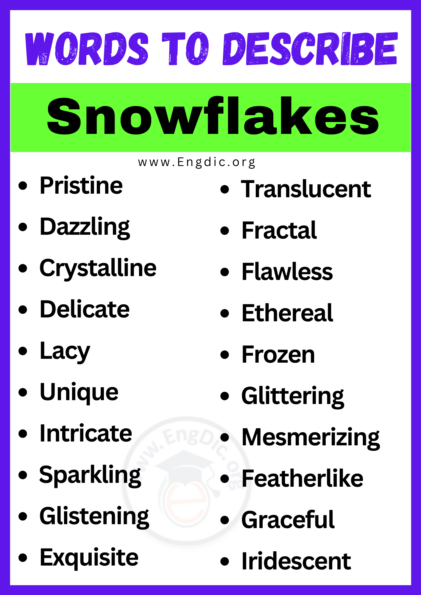 Words to Describe Snowflakes