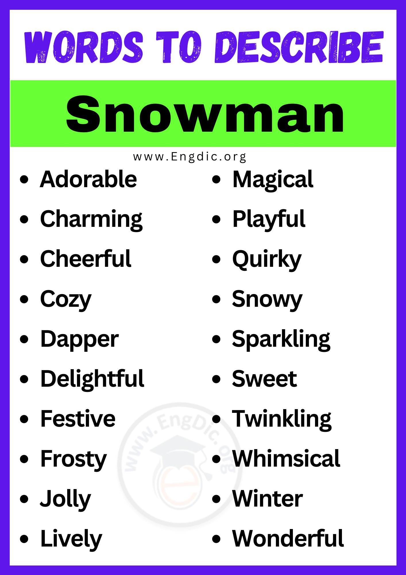 Words to Describe Snowman