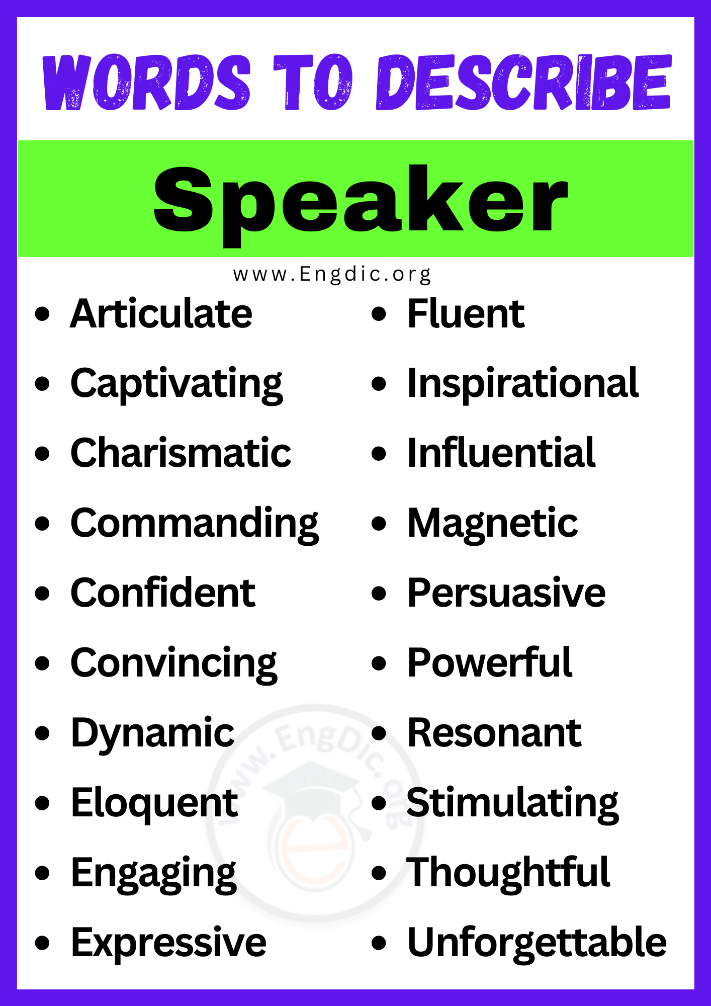 Words to Describe Speaker