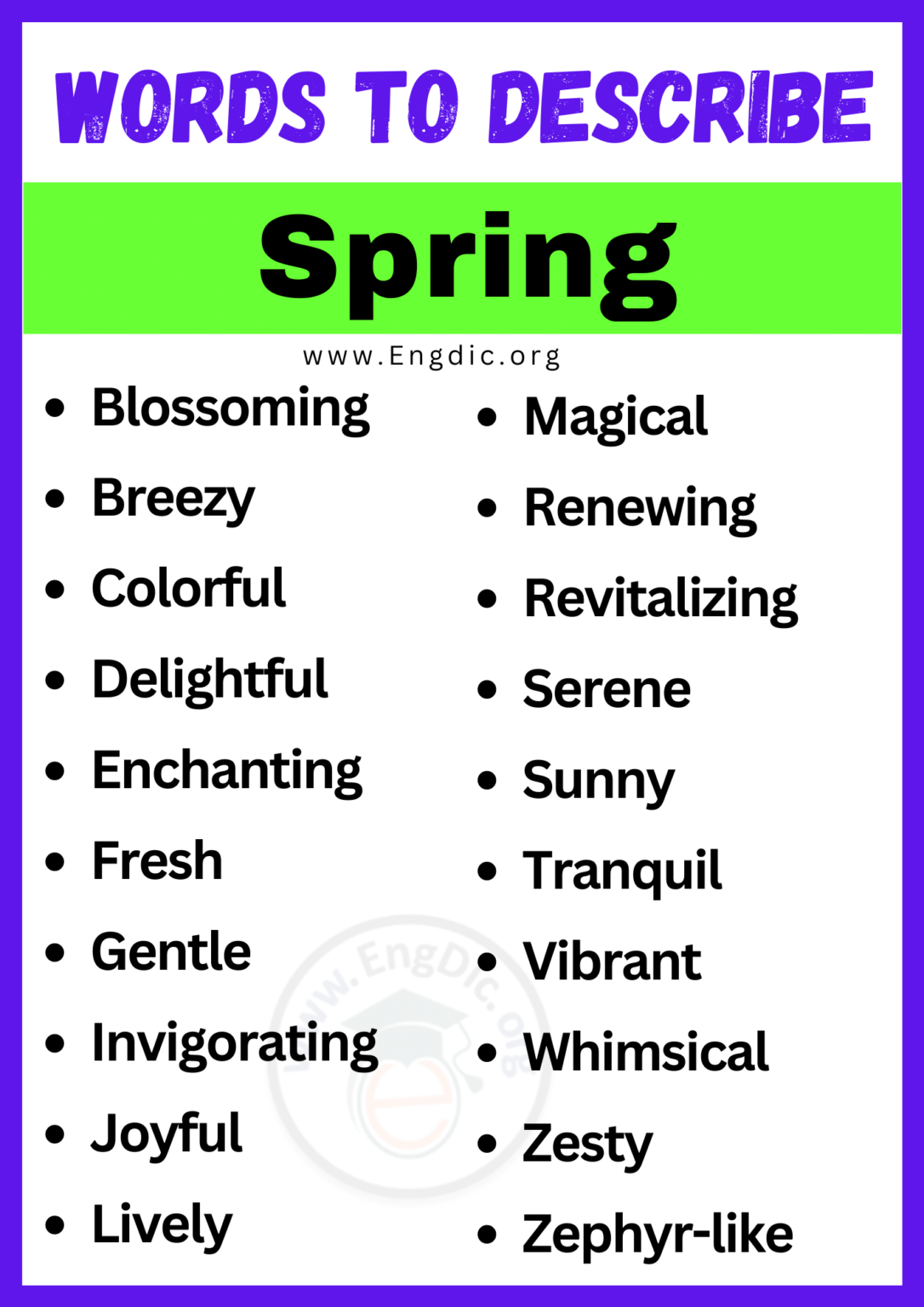 20+ Best Words to Describe Spring, Adjectives for Spring - EngDic