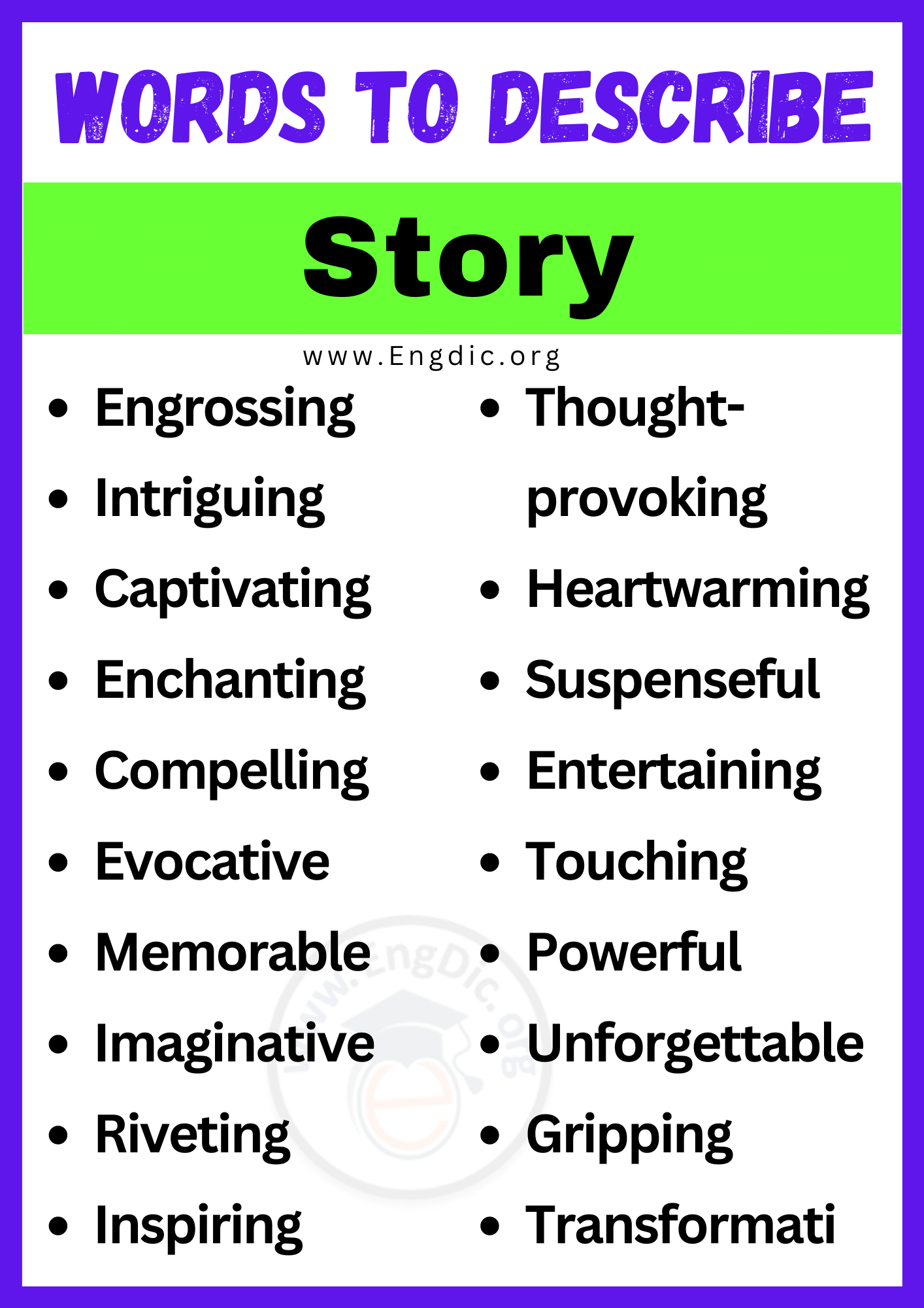 Words to Describe Story