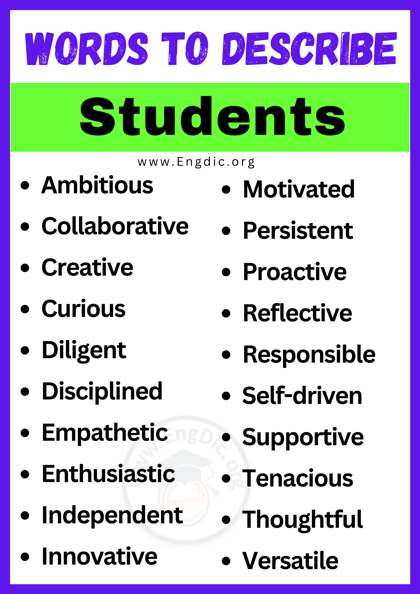 Words to Describe Students
