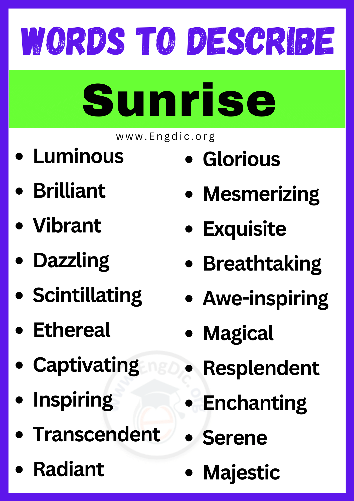 Words to Describe Sunrise