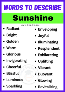20+ Best Adjectives for Sunshine, Words to Describe Sunshine - EngDic