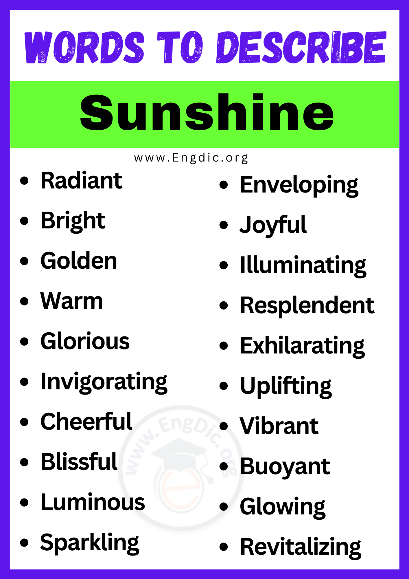 Words to Describe Sunshine