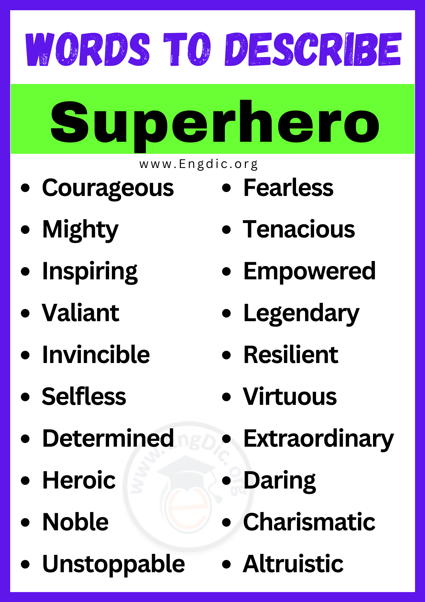 Words to Describe Superhero