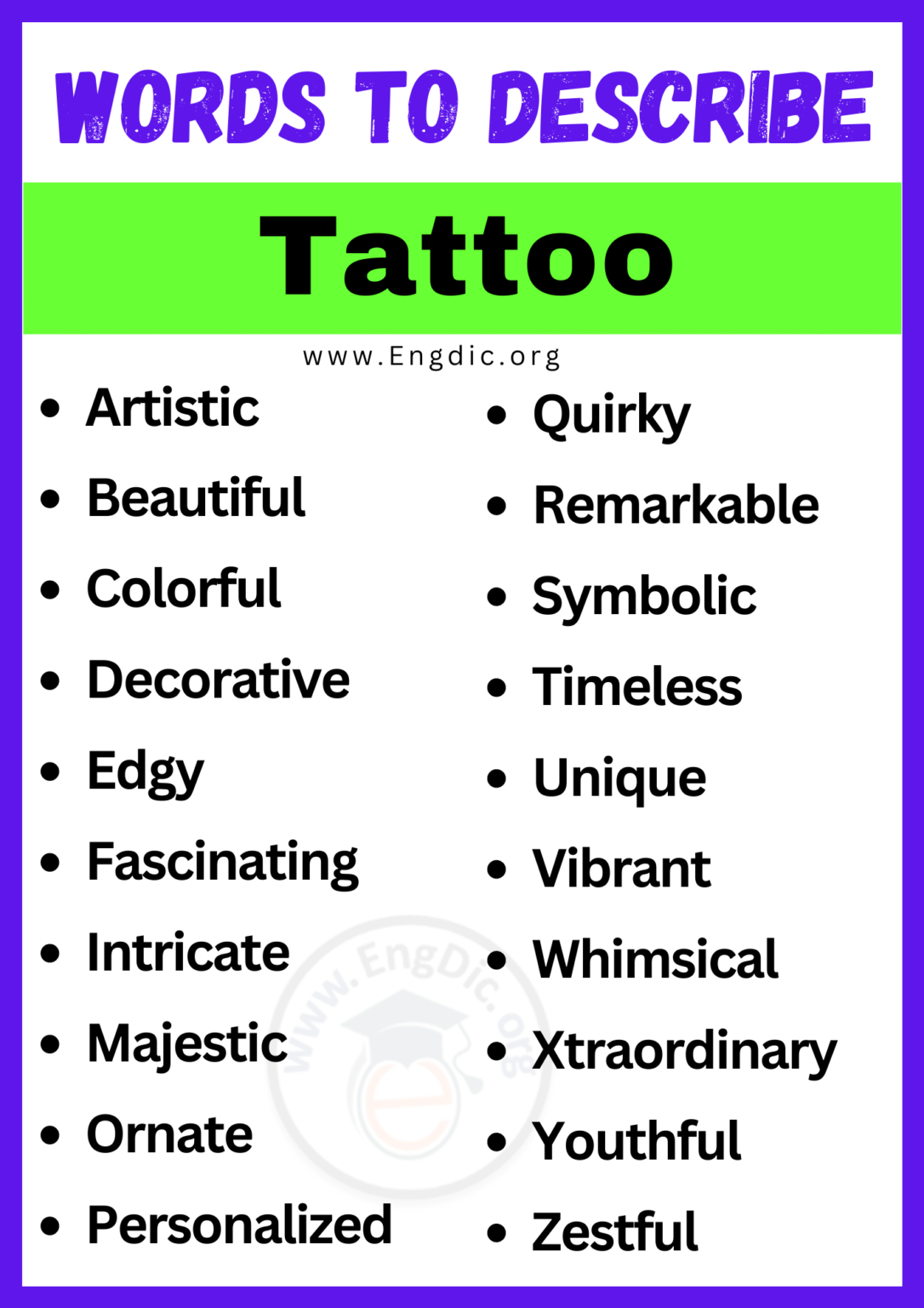 20+ Best Words to Describe Tattoo, Adjectives for Tattoo - EngDic