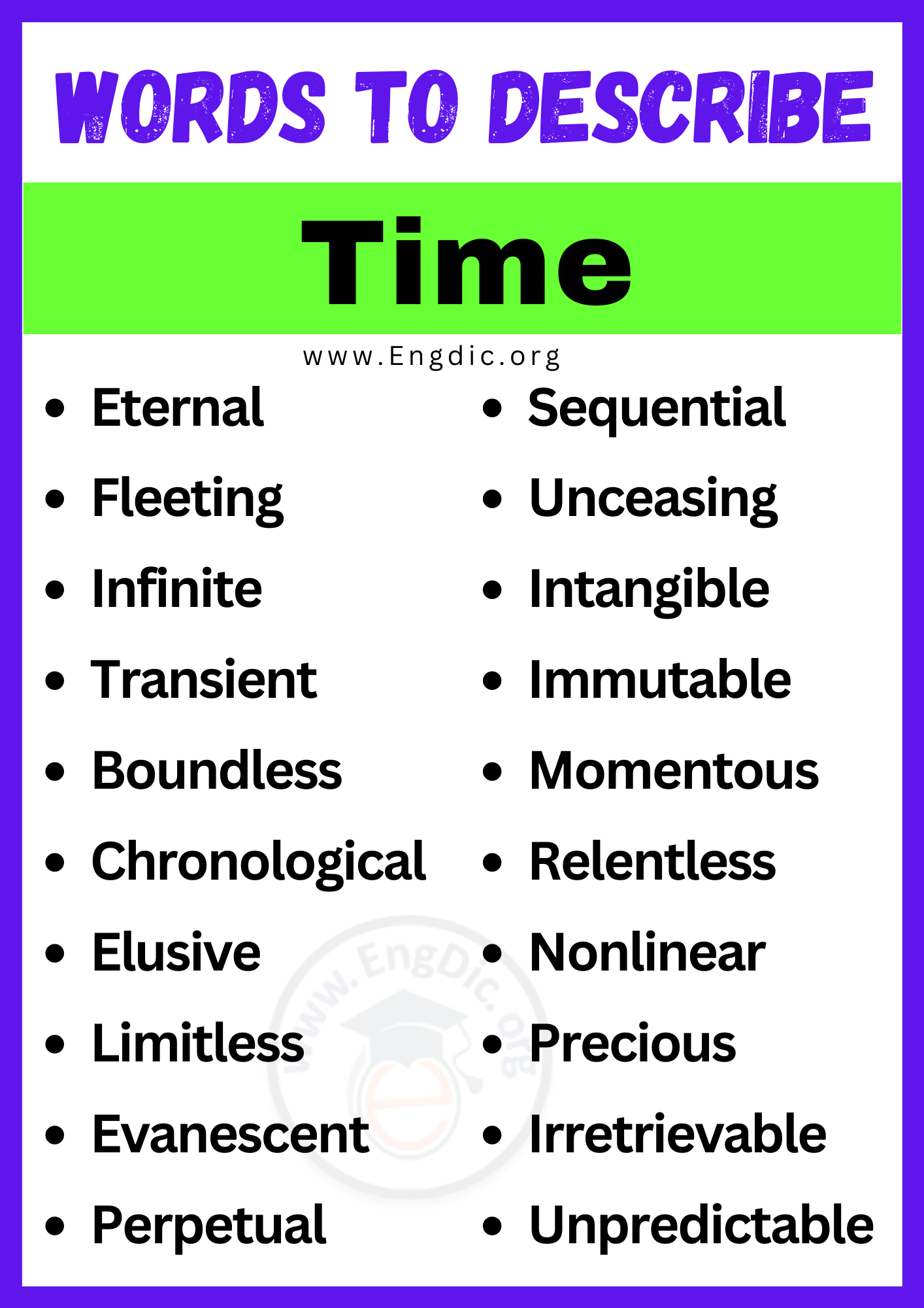 20+ Best Words to Describe Time, Adjectives for Time - EngDic