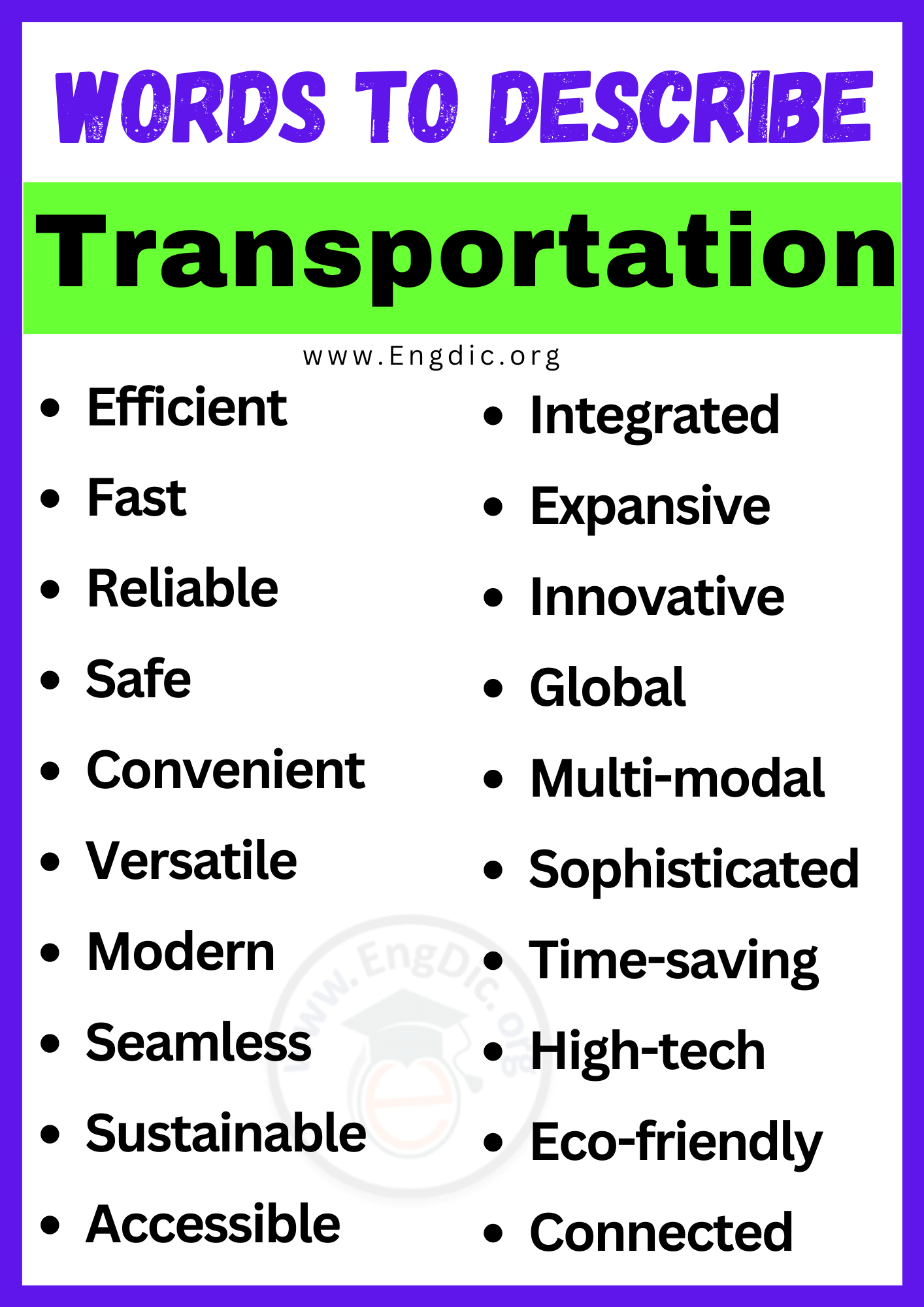 Words to Describe Transportation
